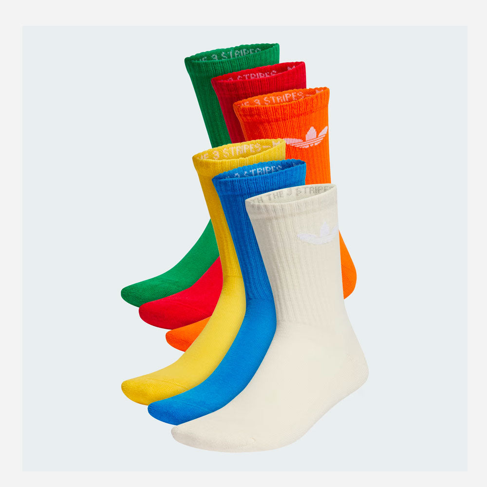 ADIDAS ORIGINAL - TREFOIL 6 PACK CREW SOCKS - Wonder White / Blue Bird / Green