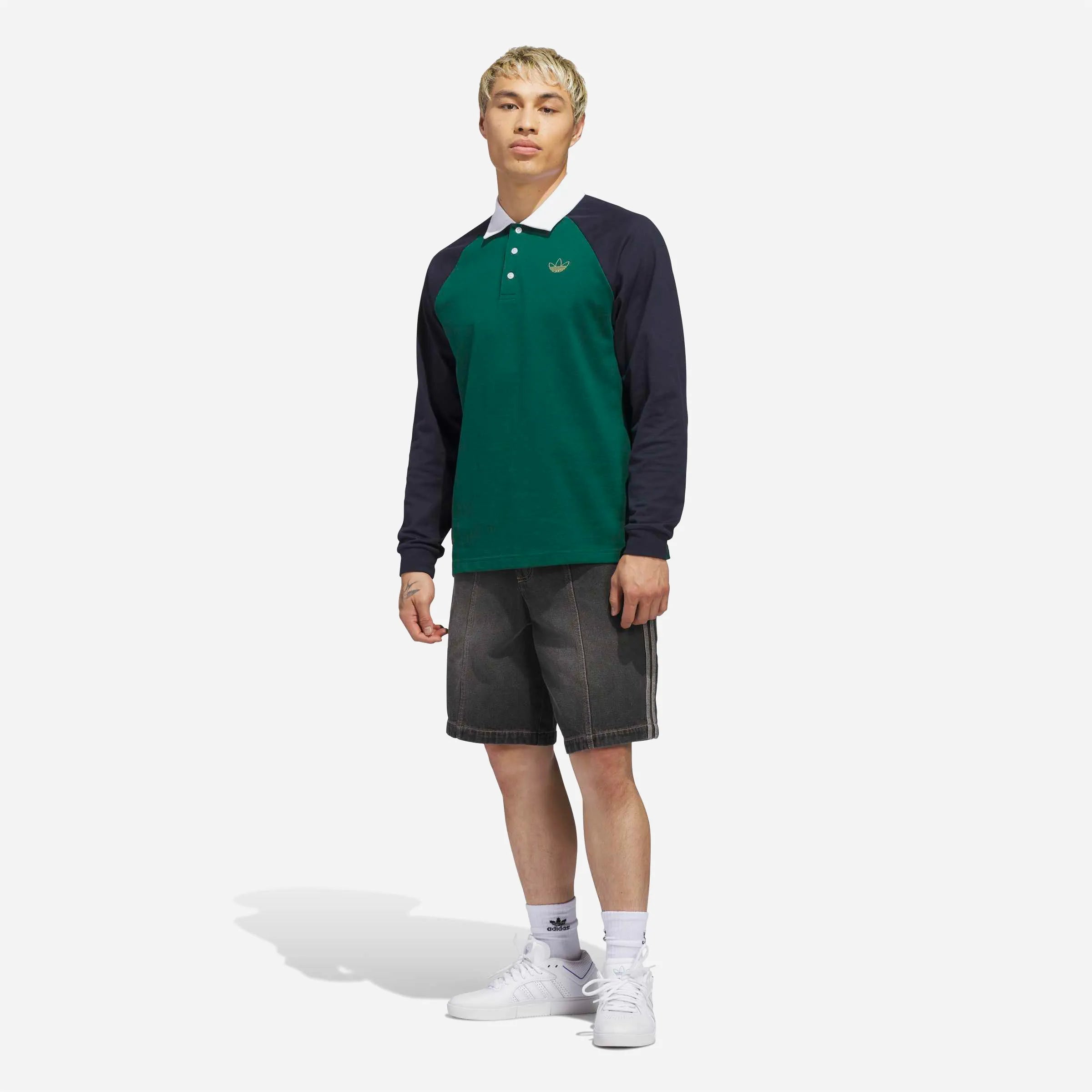 Adidas Skateboarding - Tyshawn Rugby Polo - Collegiate green / Legend Ink