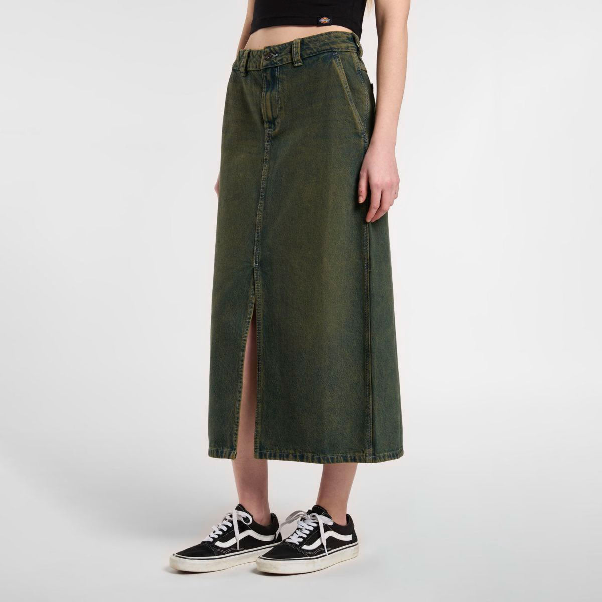 DICKIES - LONG DENIM CARPENTER SKIRT W - Green Tone Fade