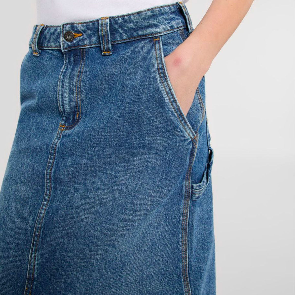 DICKIES - LONG DENIM CARPENTER SKIRT W - Rinsed Fade