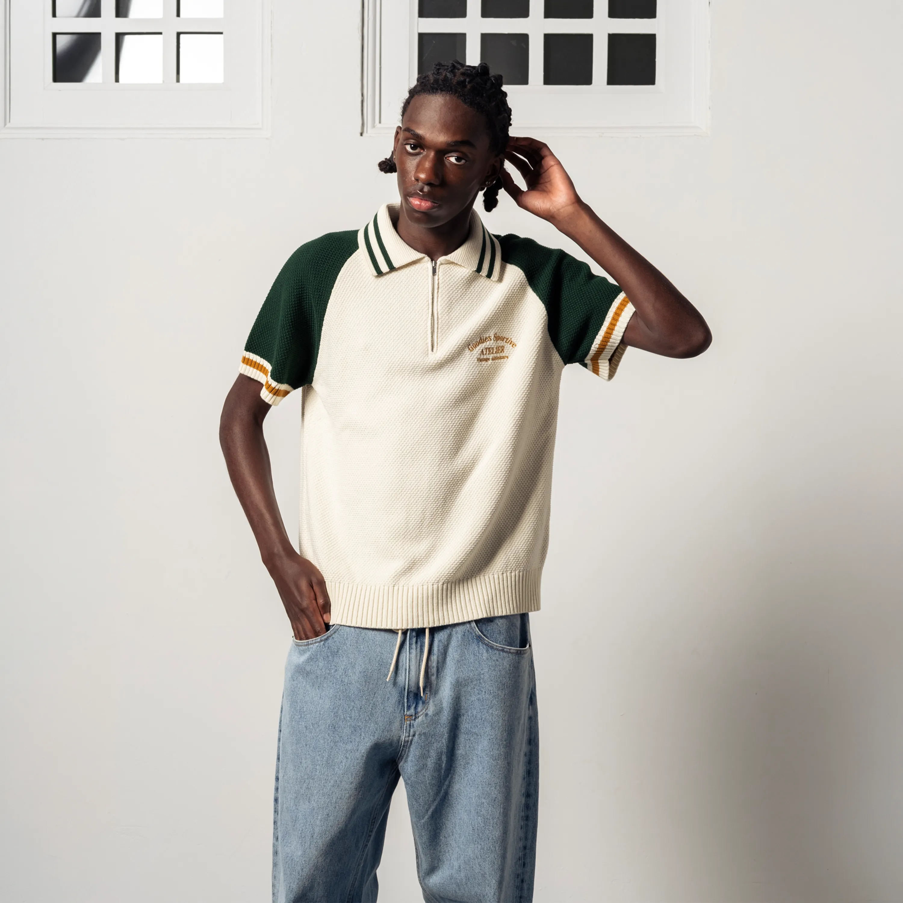 Polo Maille Goodies Sportive - Biker Premium Knit Ecru / Green