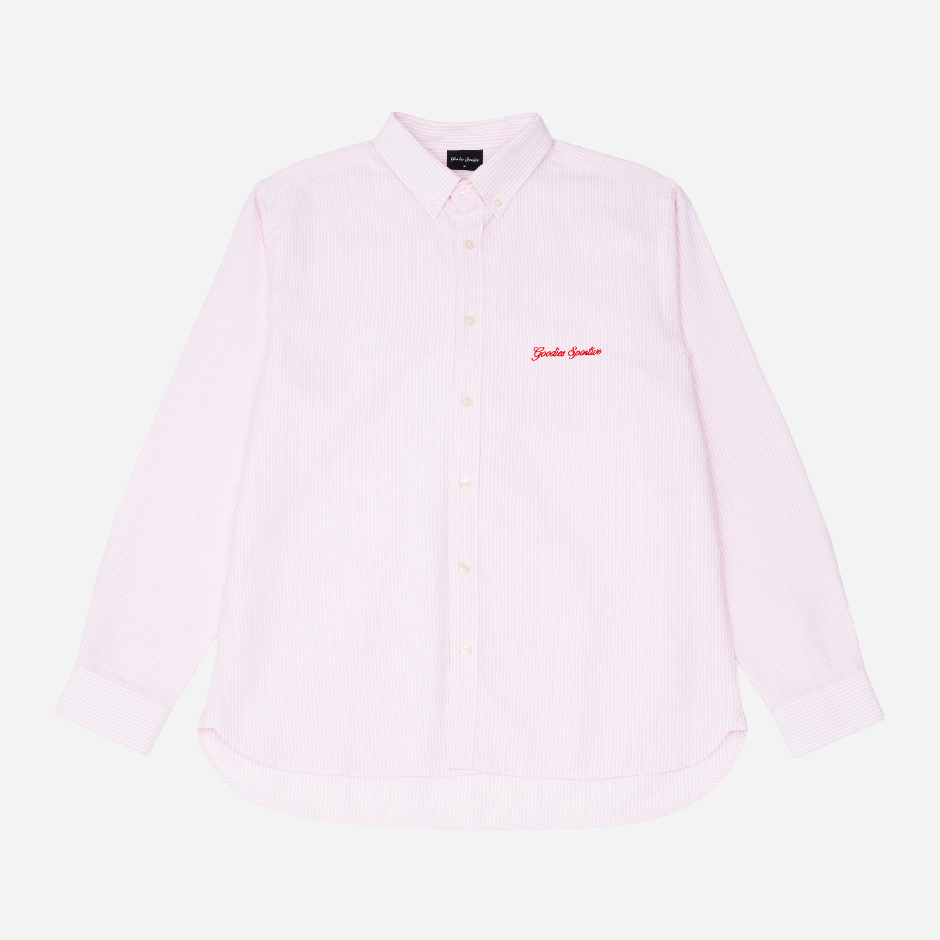Pink Oxford shirt with white stripes Goodies Sportive seen from the front.