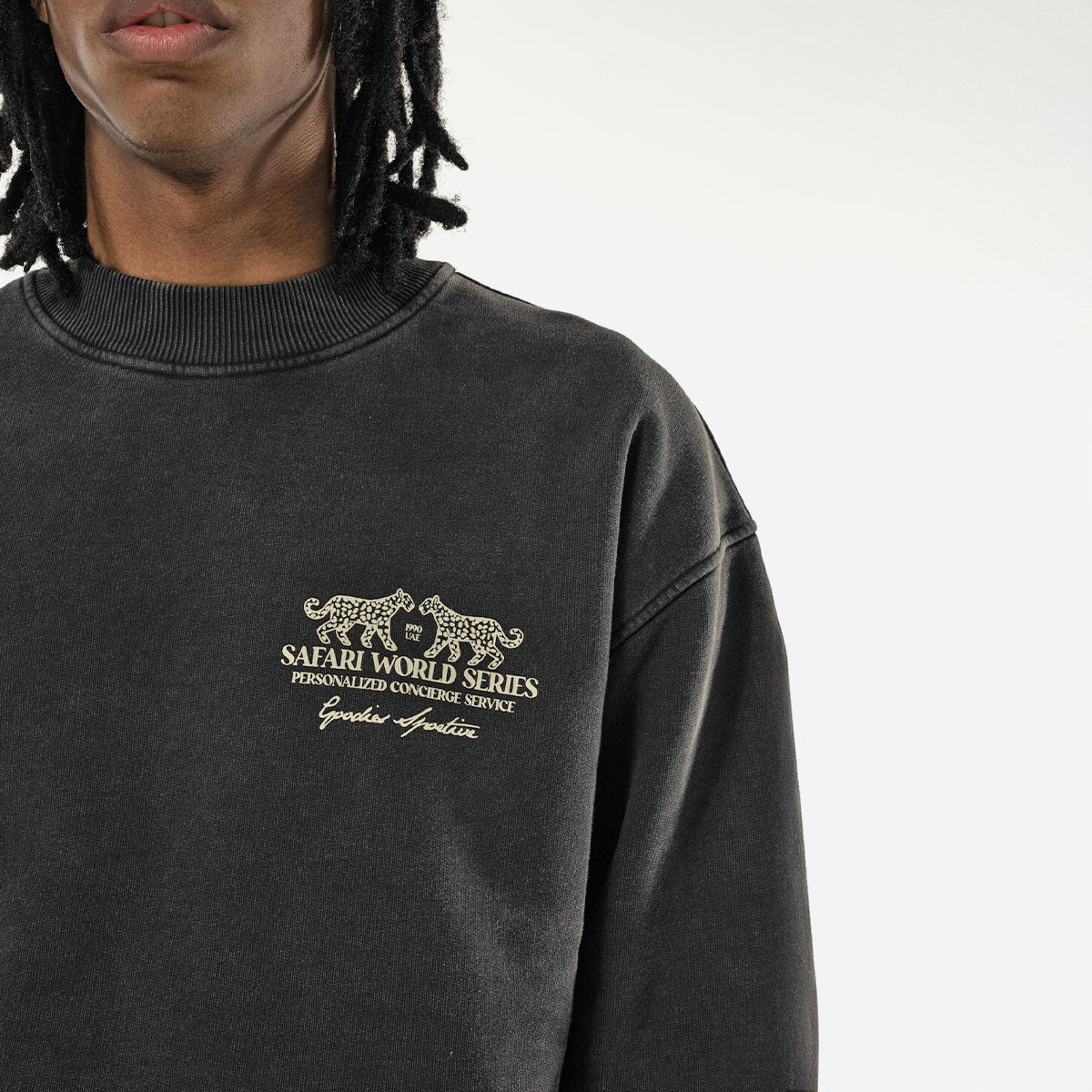 Goodies Sportive - Safari World Series Crewneck - Black Stone Washed