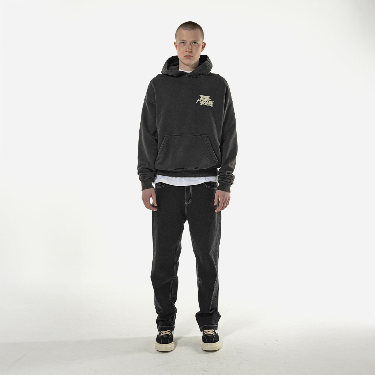 Goodies Sportive - Vintage Pegasus Hoodie - Black Stone Washed