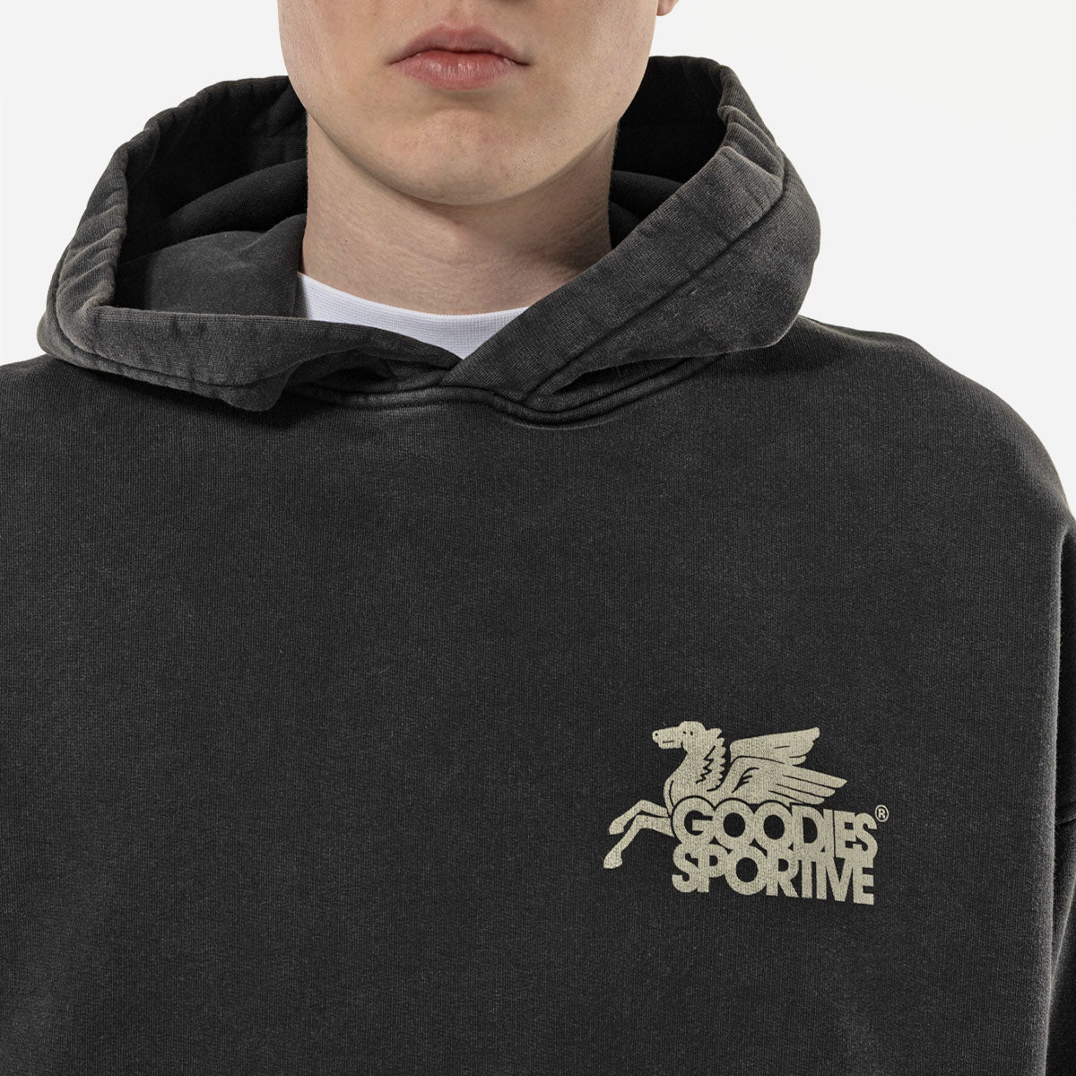 Goodies Sportive - Vintage Pegasus Hoodie - Black Stone Washed