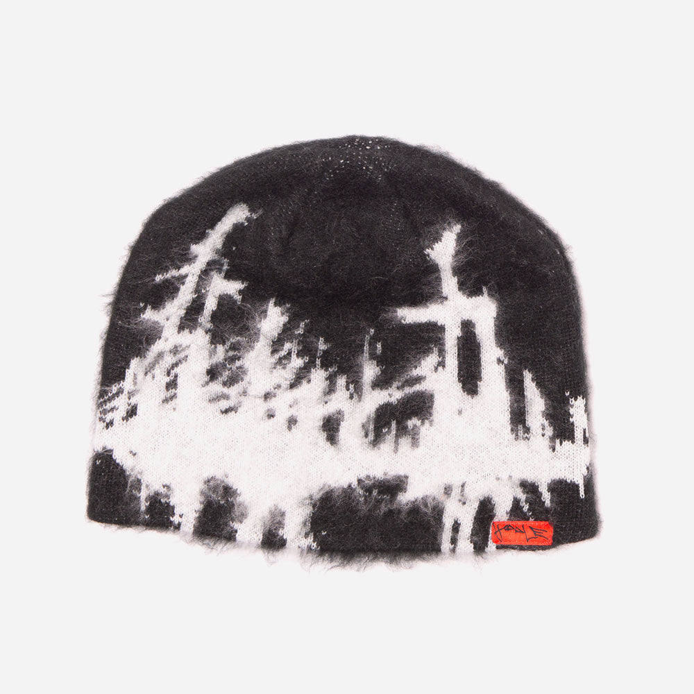 HODDLE - FAUX MOHAIR SKULL BEANIE - Black White