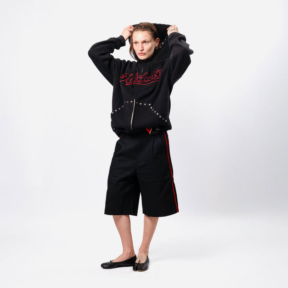 HODDLE - STUDDED INTARSIA SCRIPT ZIP UP HOODIE - Black