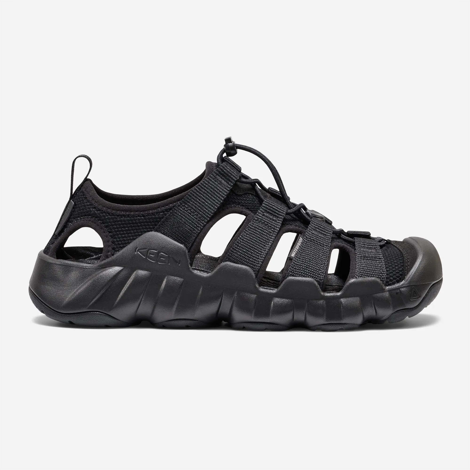 Outer profile of the amphibious Keen Hyperport H2 shoe highlighting the thick black injected foam midsole.