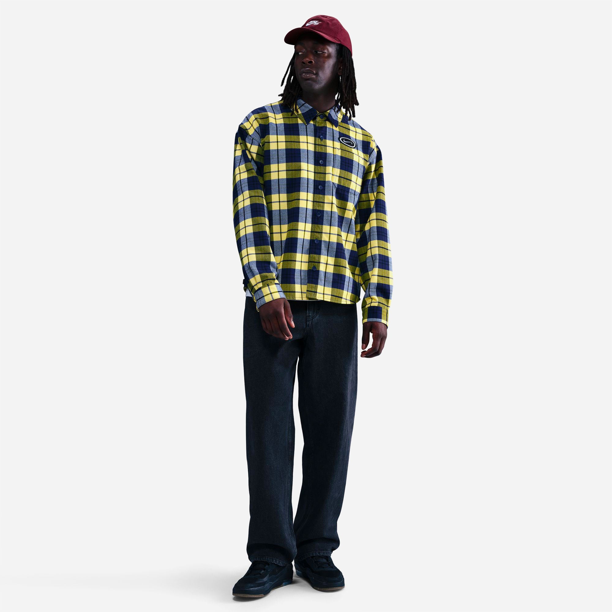 Nike SB - Flannel Long Sleeve Button Up Koston - Midnight Navy / Speed Yellow