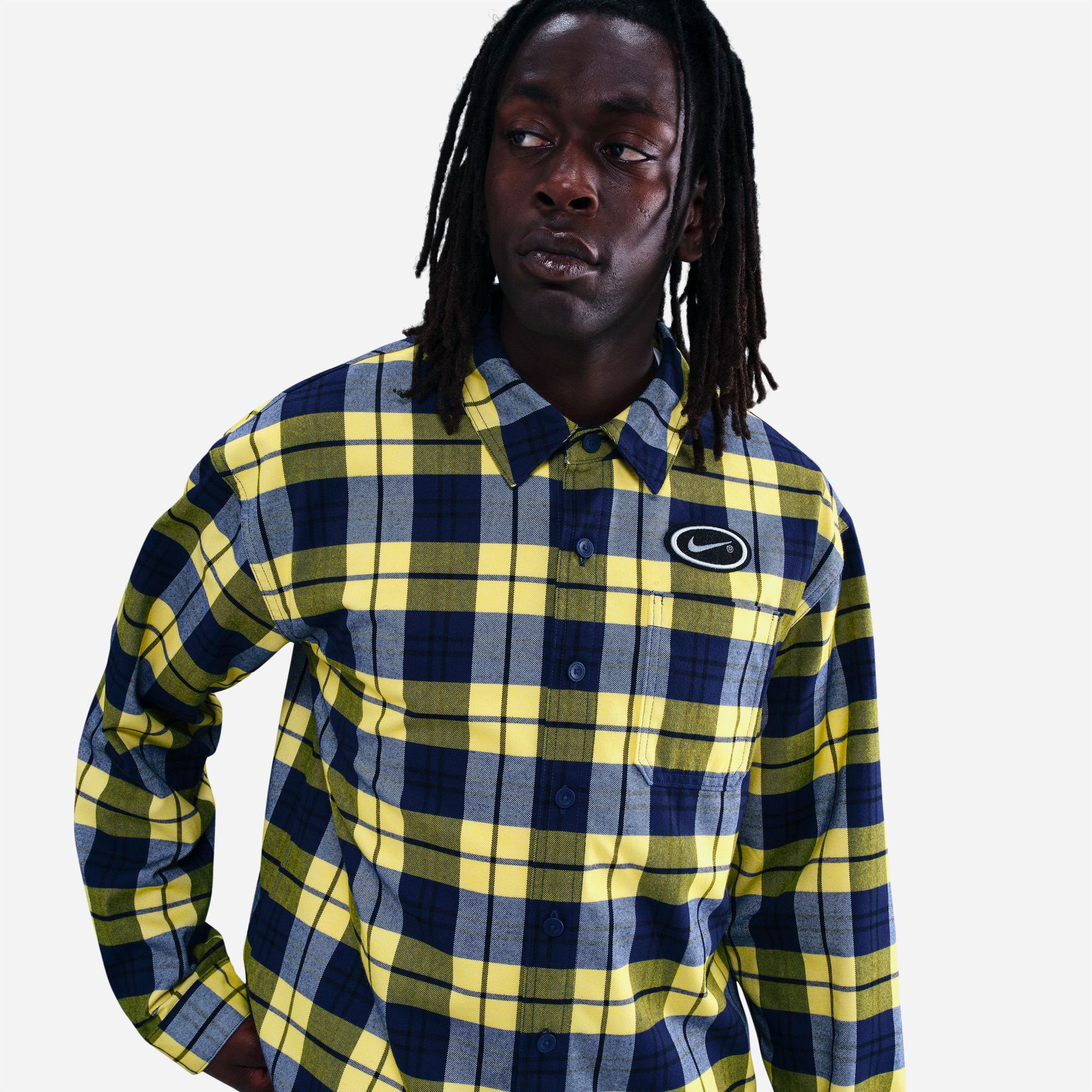 Nike SB - Flannel Long Sleeve Button Up Koston - Midnight Navy / Speed Yellow