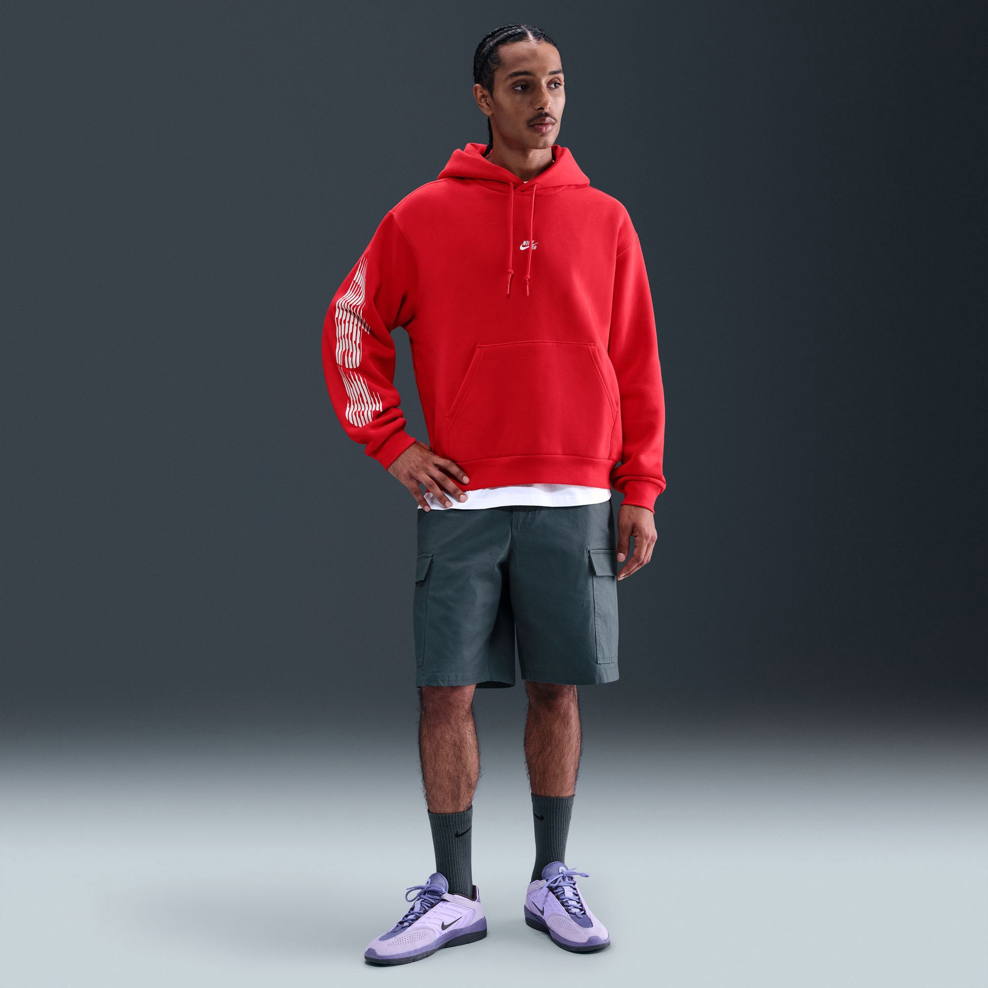 Nike SB - GFX Fleece Pullover Hoodie - Light Crimson / White