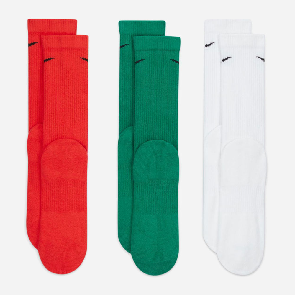 NIKE - EVERYDAY PLUS CUSHIONED 3 PACK SOCKS - Red / Green / White