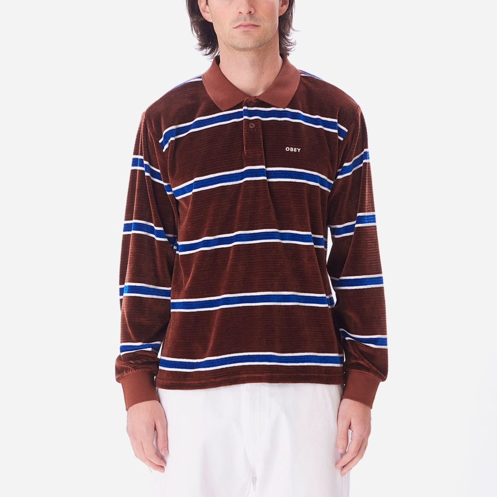 OBEY- HOLSTIEN VELOUR POLO LS - SEPIA MULTI