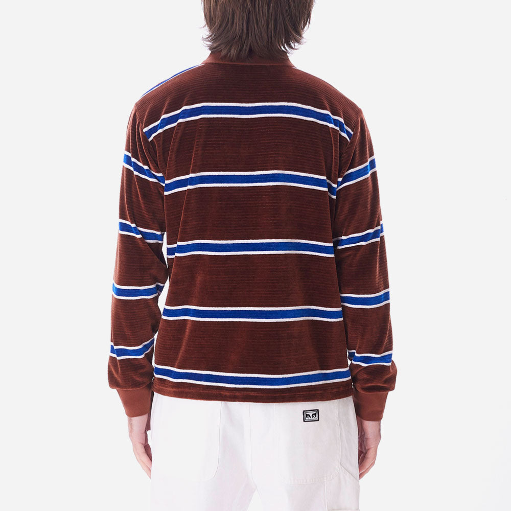 OBEY- HOLSTIEN VELOUR POLO LS - SEPIA MULTI