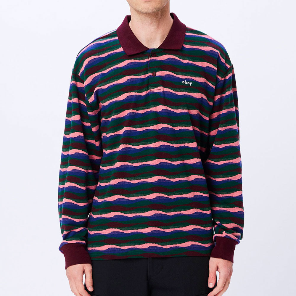 OBEY- MONACO JACQUARD POLO LS - DARK CHERRY