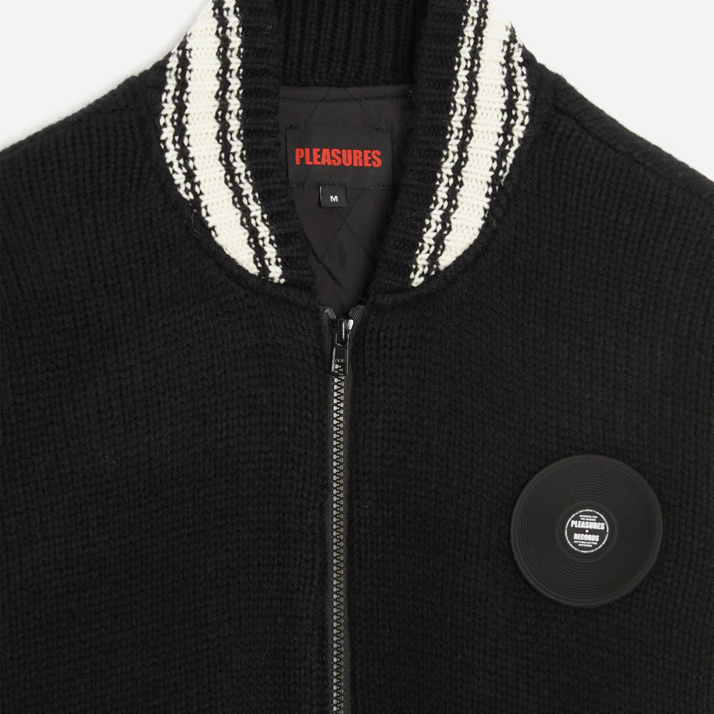 PLEASURES - SMOKE KNITTED VARSITY JACKET - BLACK