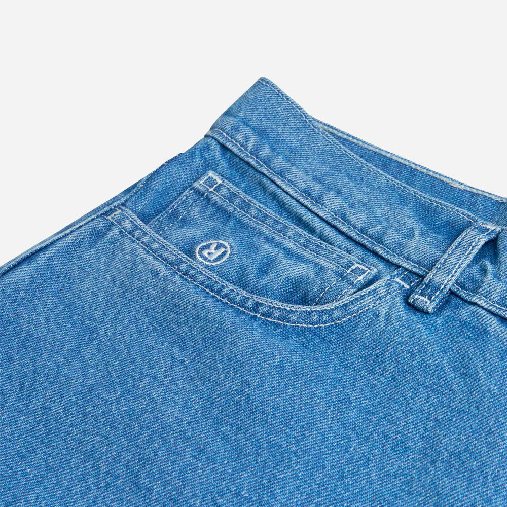 RAVE SKATEBOARDS - TRES GROS DENIM SHORT- Blue Rinse White Stitches