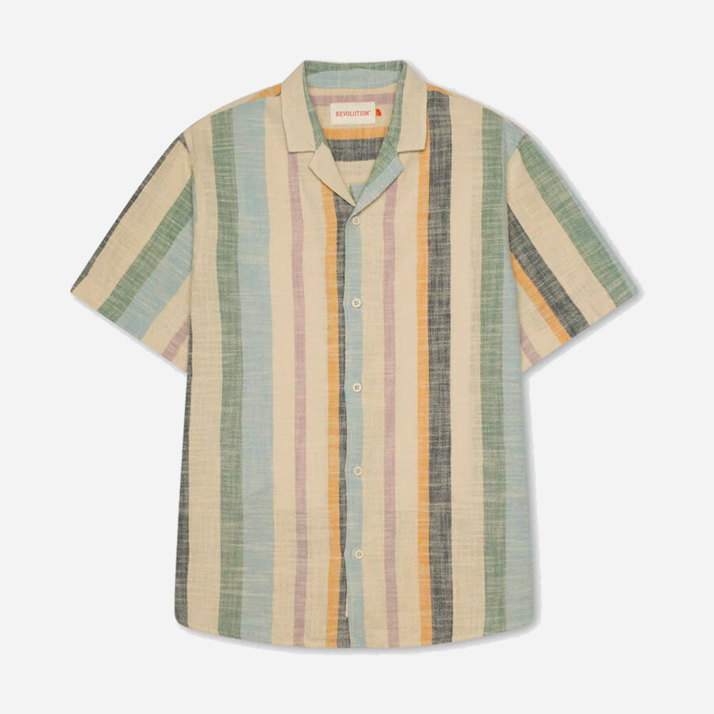 REVOLUTION - REGULAR SHORT SLEEVED CUBAN SHIRT - Dustgreen