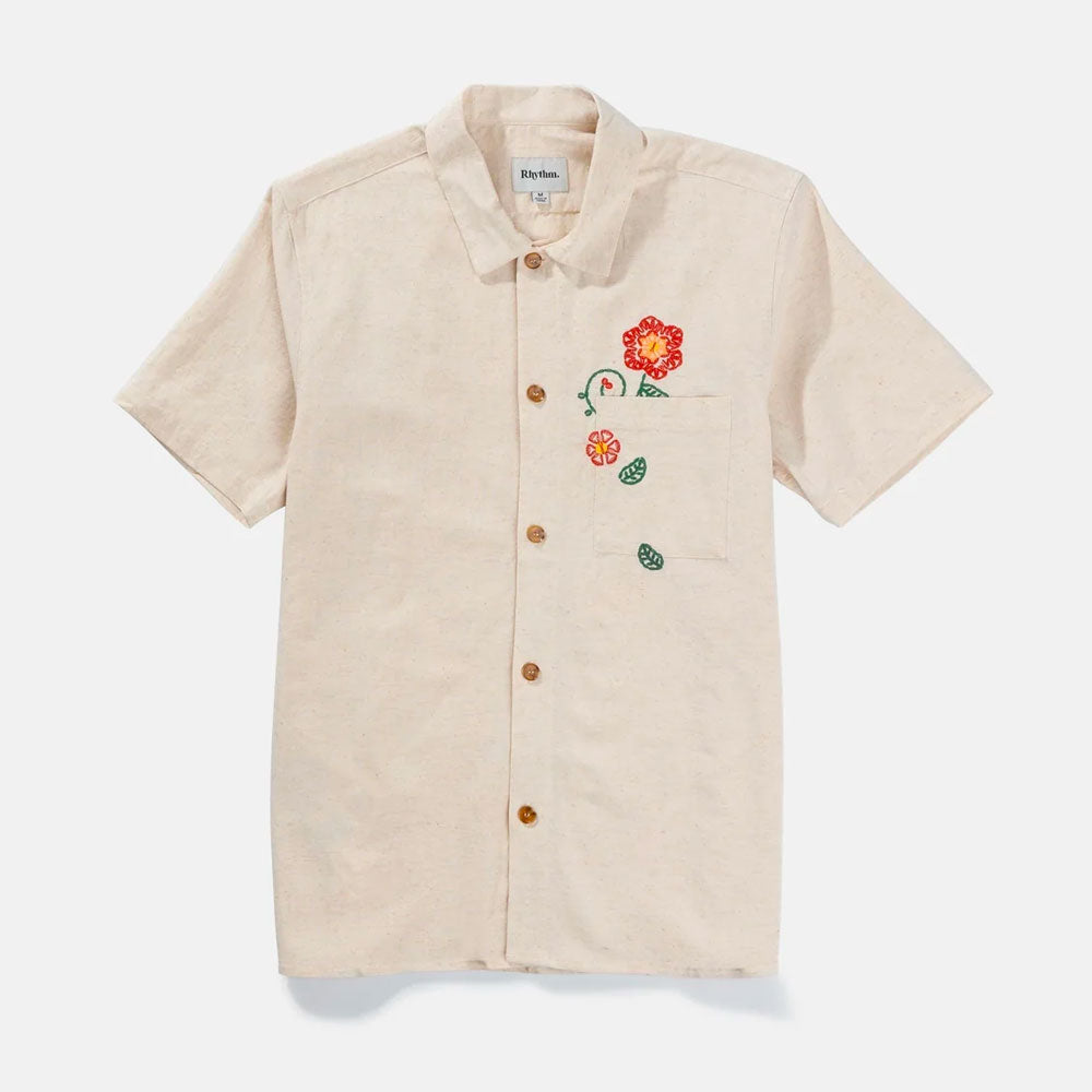 RHYTHM - FLOWER EMBROIDERY SS SHIRT - Natural