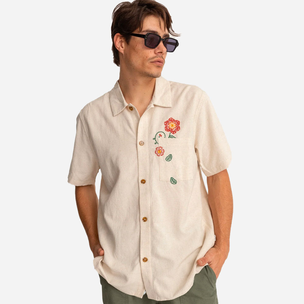 RHYTHM - FLOWER EMBROIDERY SS SHIRT - Natural