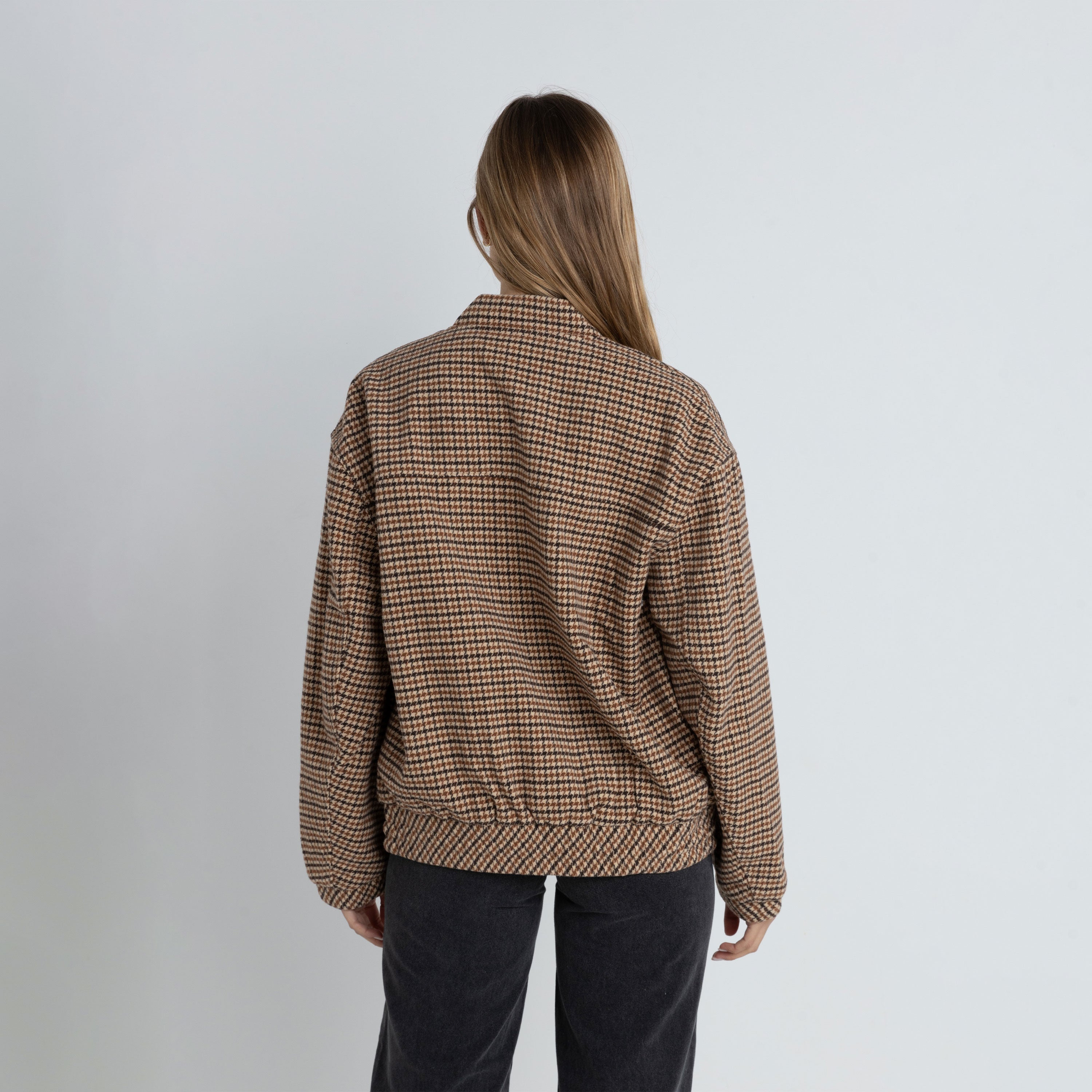 Rhythm - Luca Oversized Check Bomber Jacket - Brown