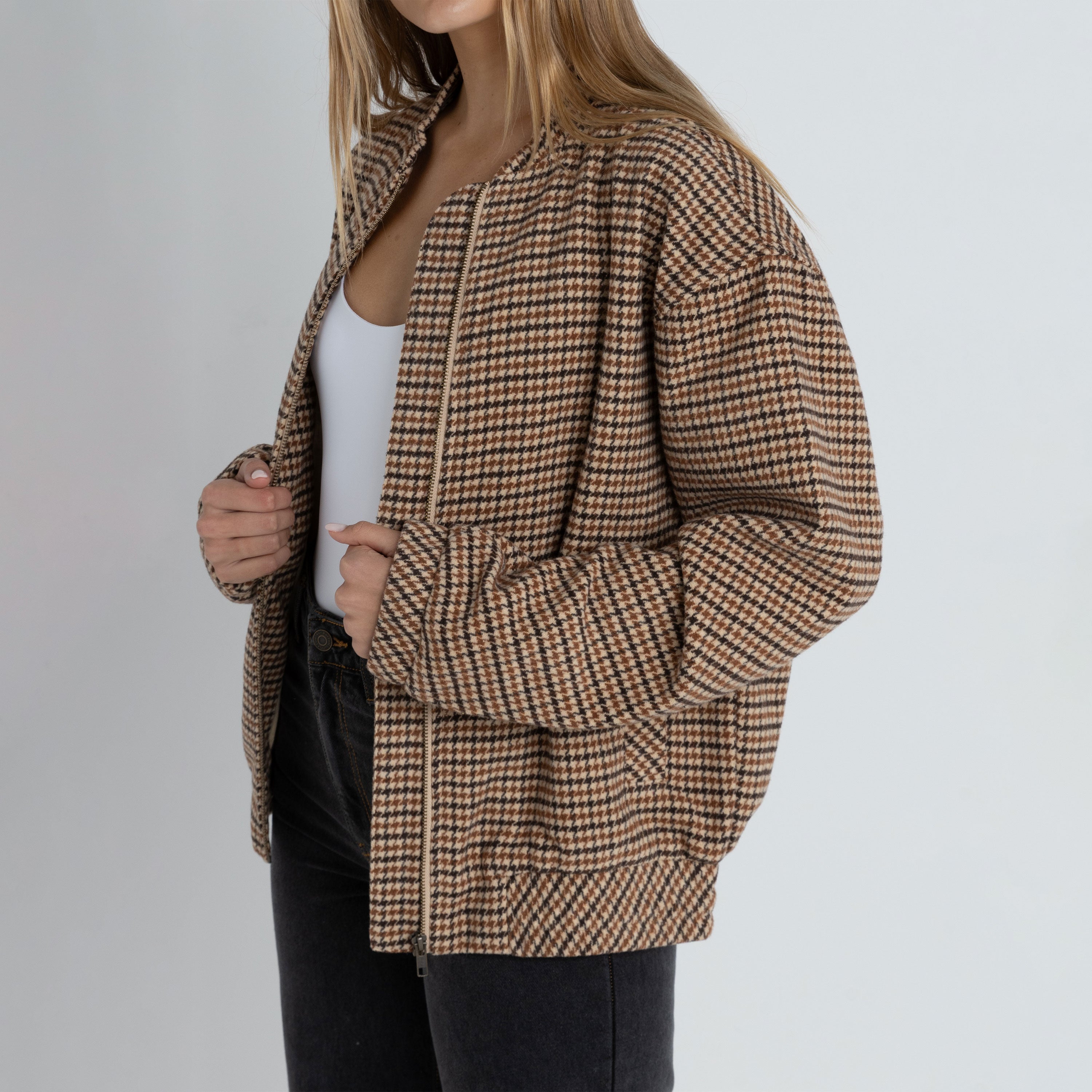 Rhythm - Luca Oversized Check Bomber Jacket - Brown