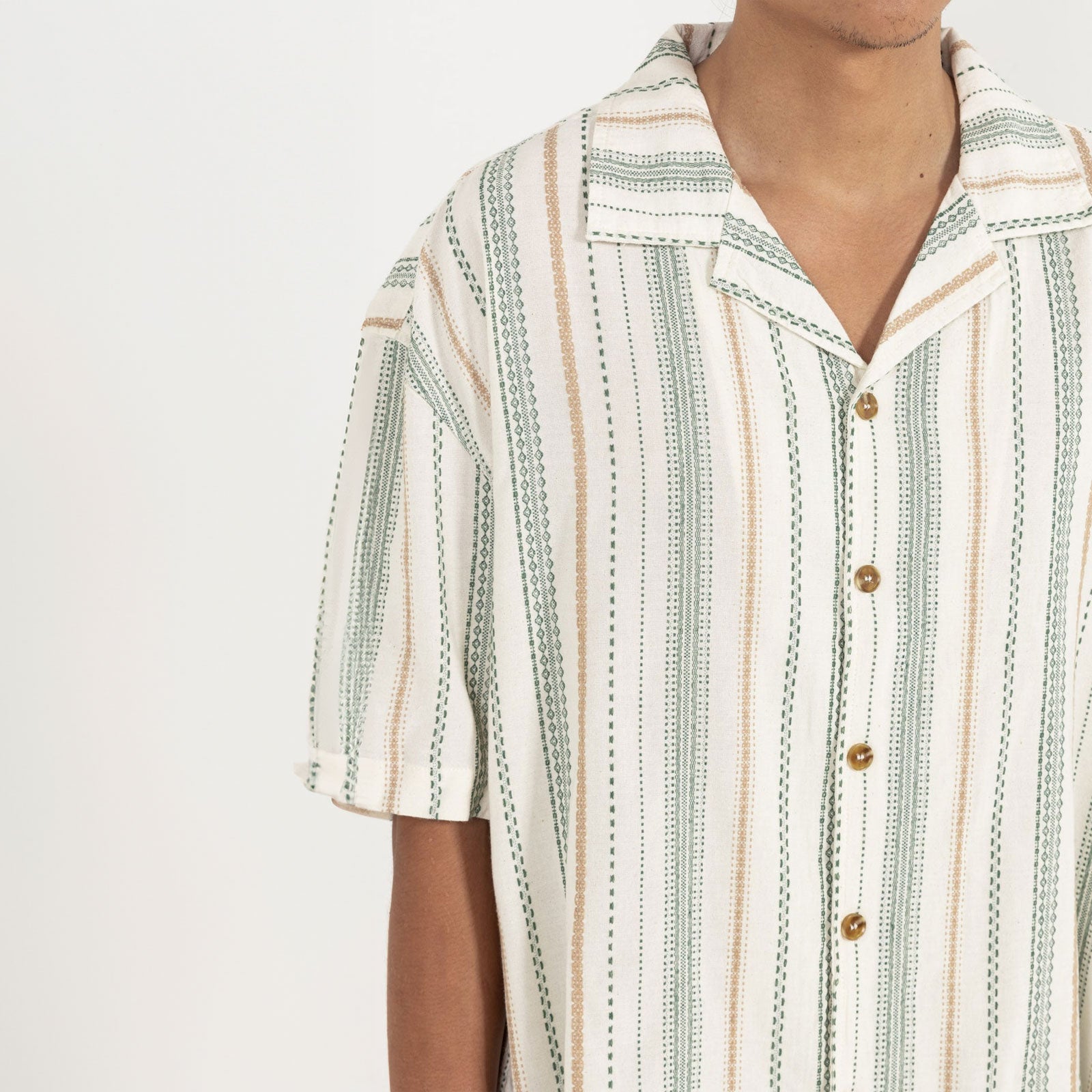 Rhythm - Relaxed Stripe SS shirt - Olive