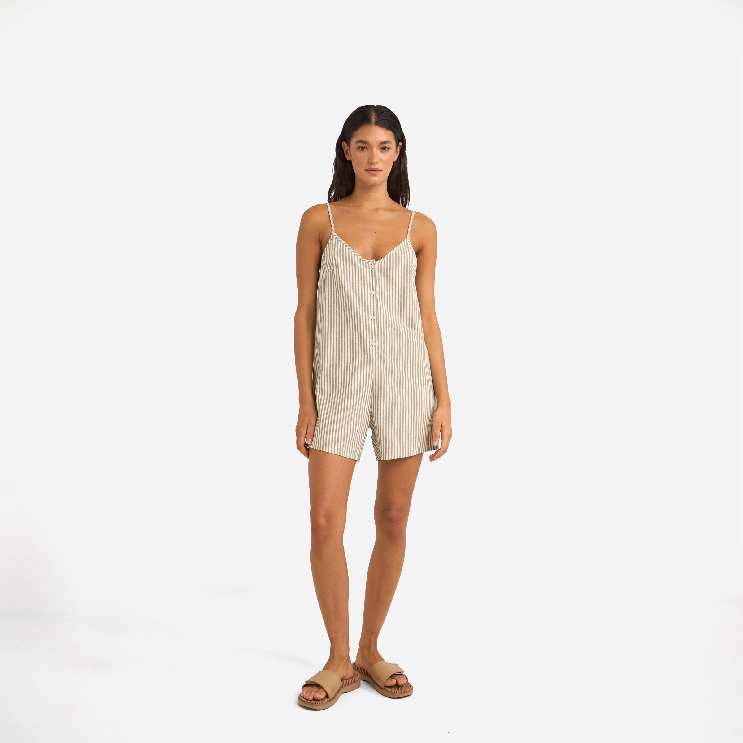 Rhythm - Valley Stripe Adjustable Romper - Ivy