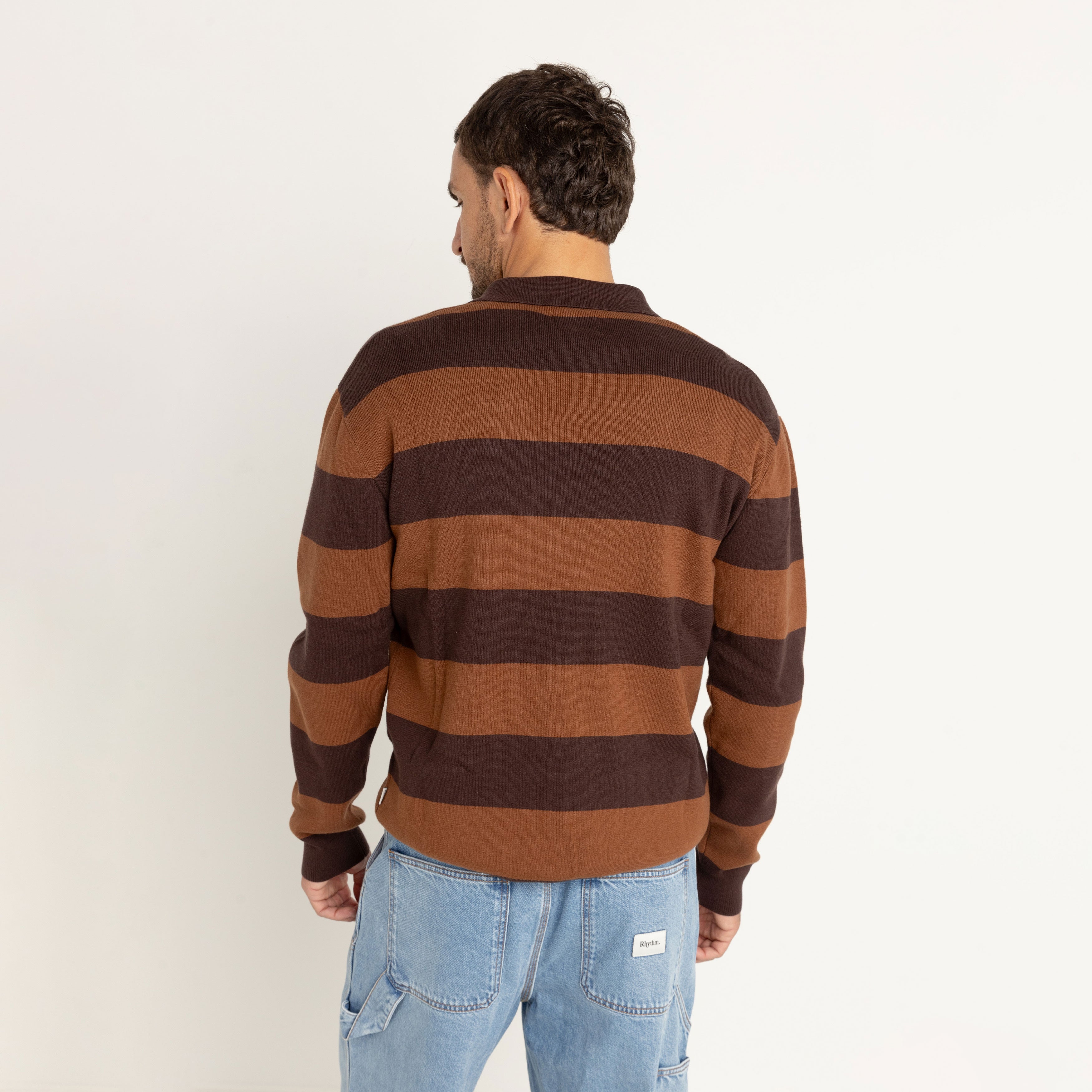 Rhythm - Ventura Stripe Knit LS Polo - Cafe