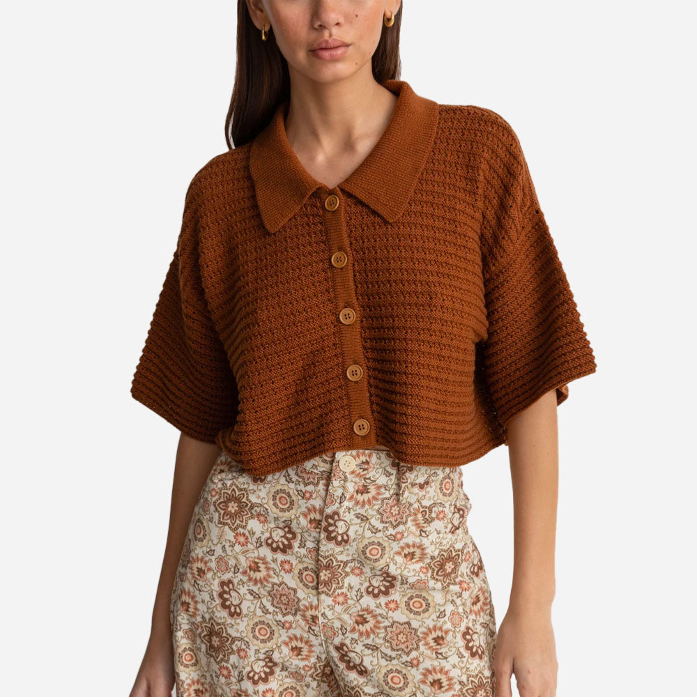 RHYTHM - EVERMORE KNIT SHORT SLEEVE SHIRT - Caramel