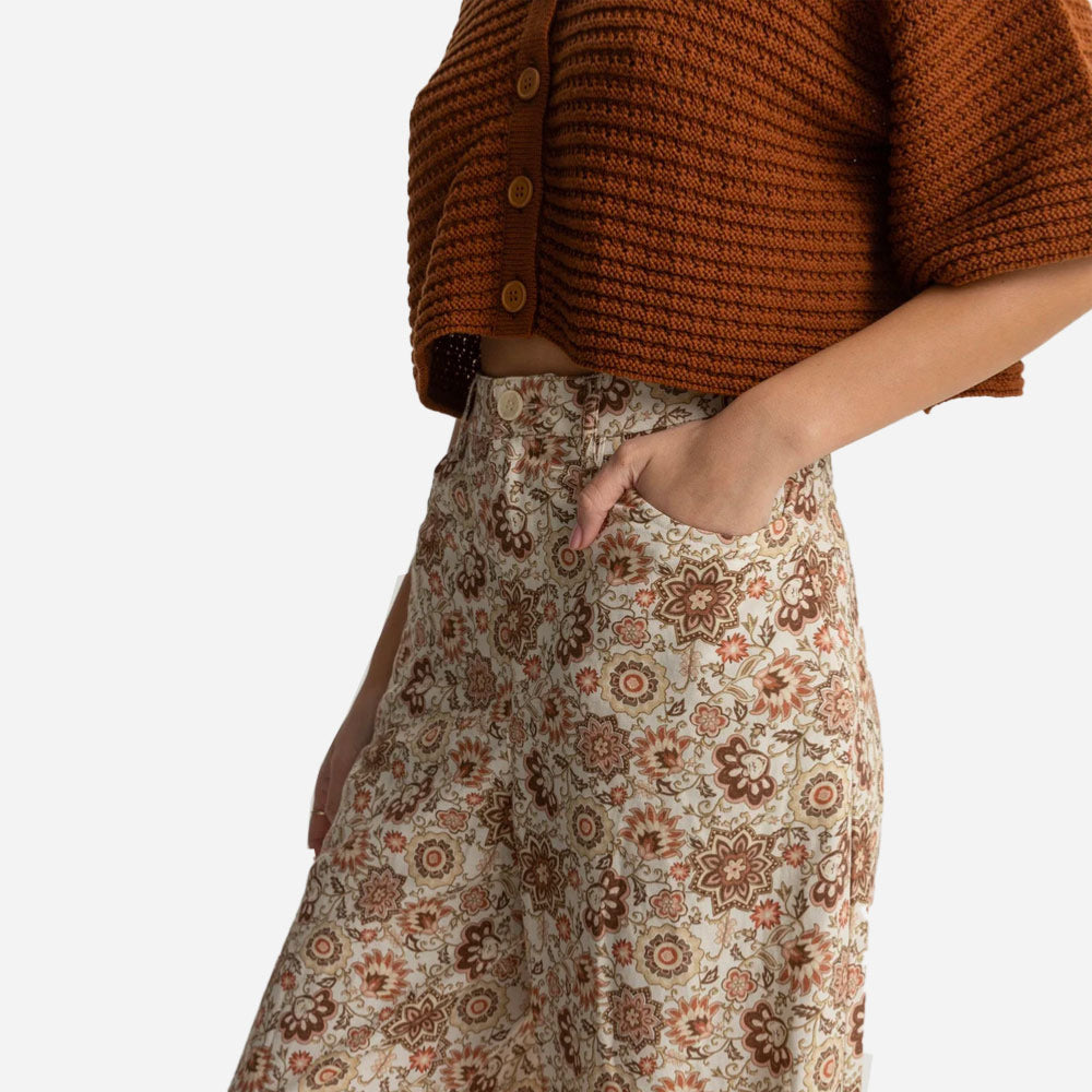 RHYTHM - RAYA PAISLEY WIDE LEG PANT - Natural