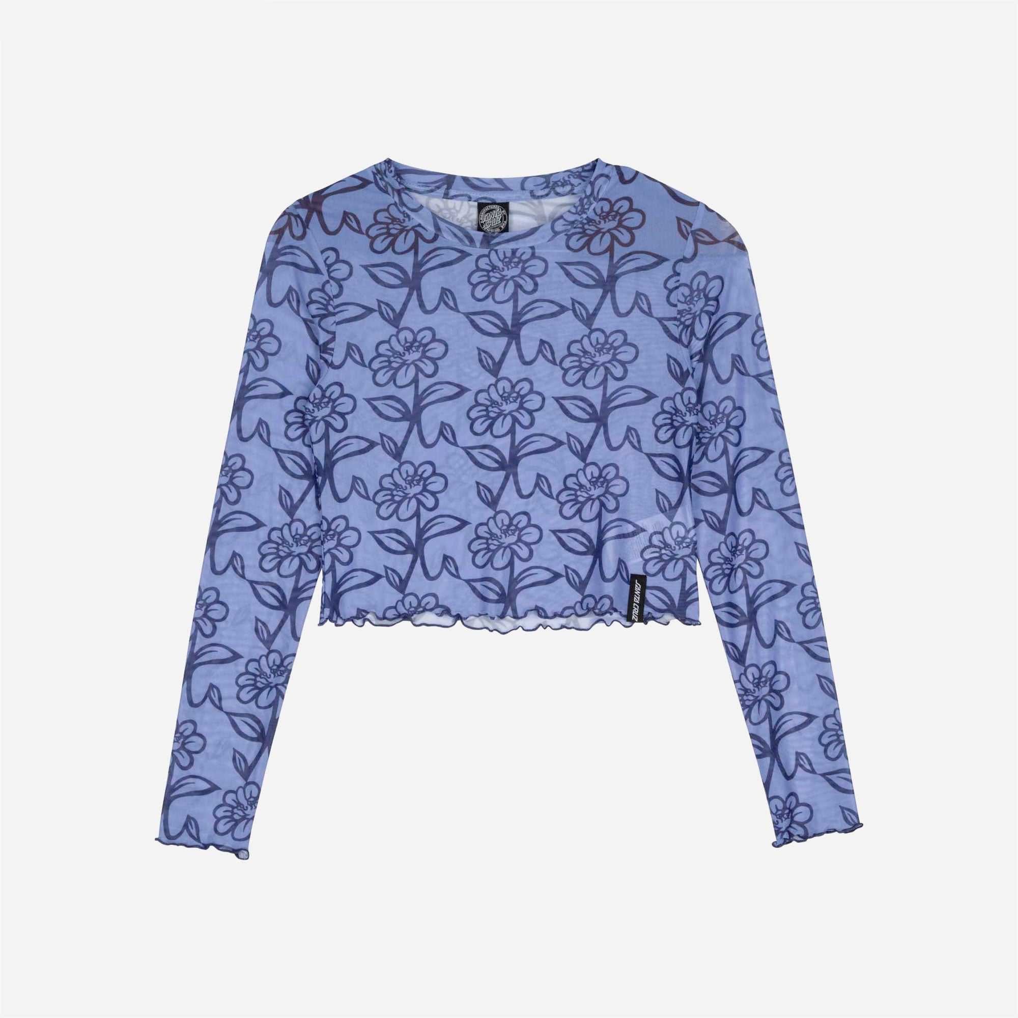 Santa Cruz - Delfino Flower Mesh Crop LS Top - Blue / Dark Blue