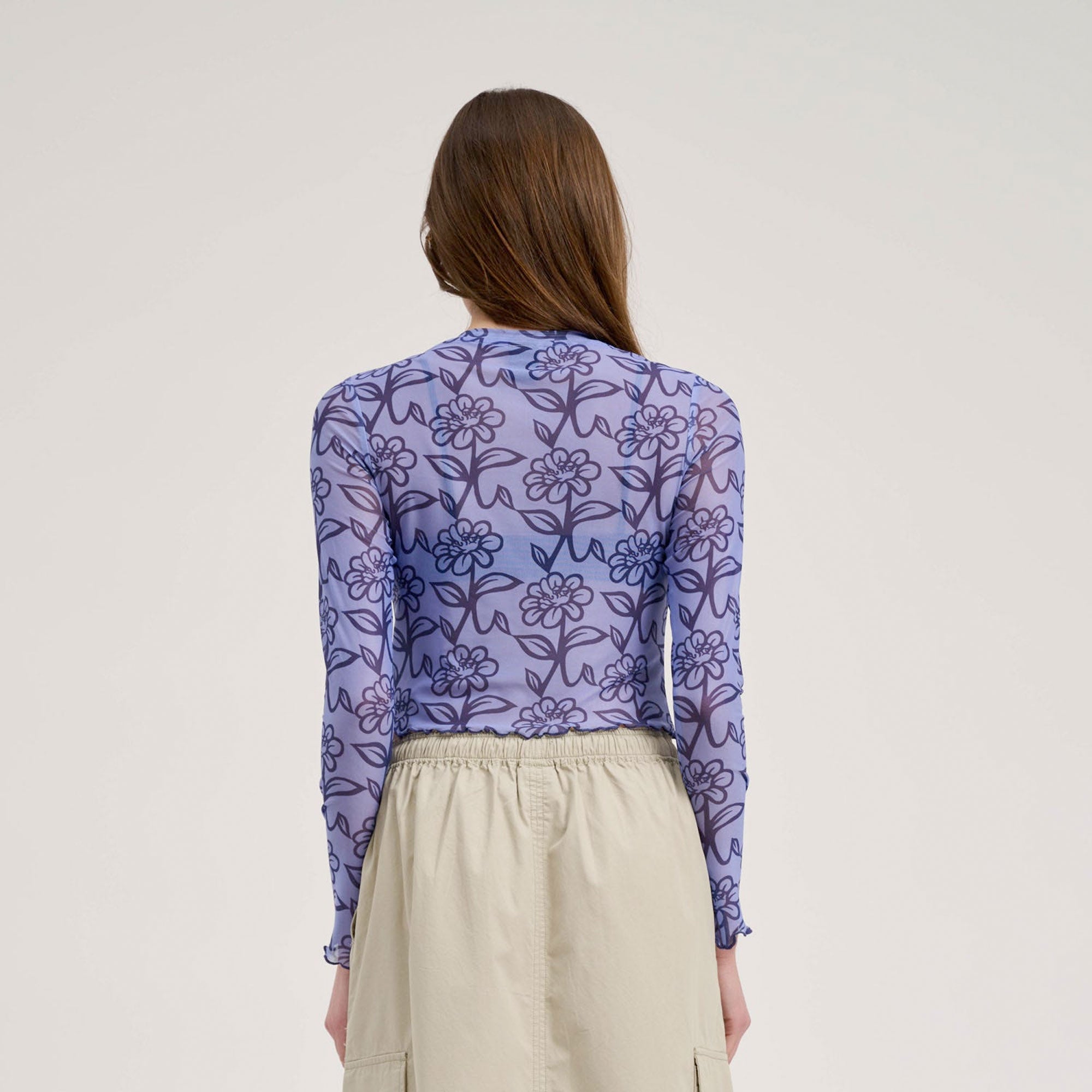 Santa Cruz - Delfino Flower Mesh Crop LS Top - Blue / Dark Blue