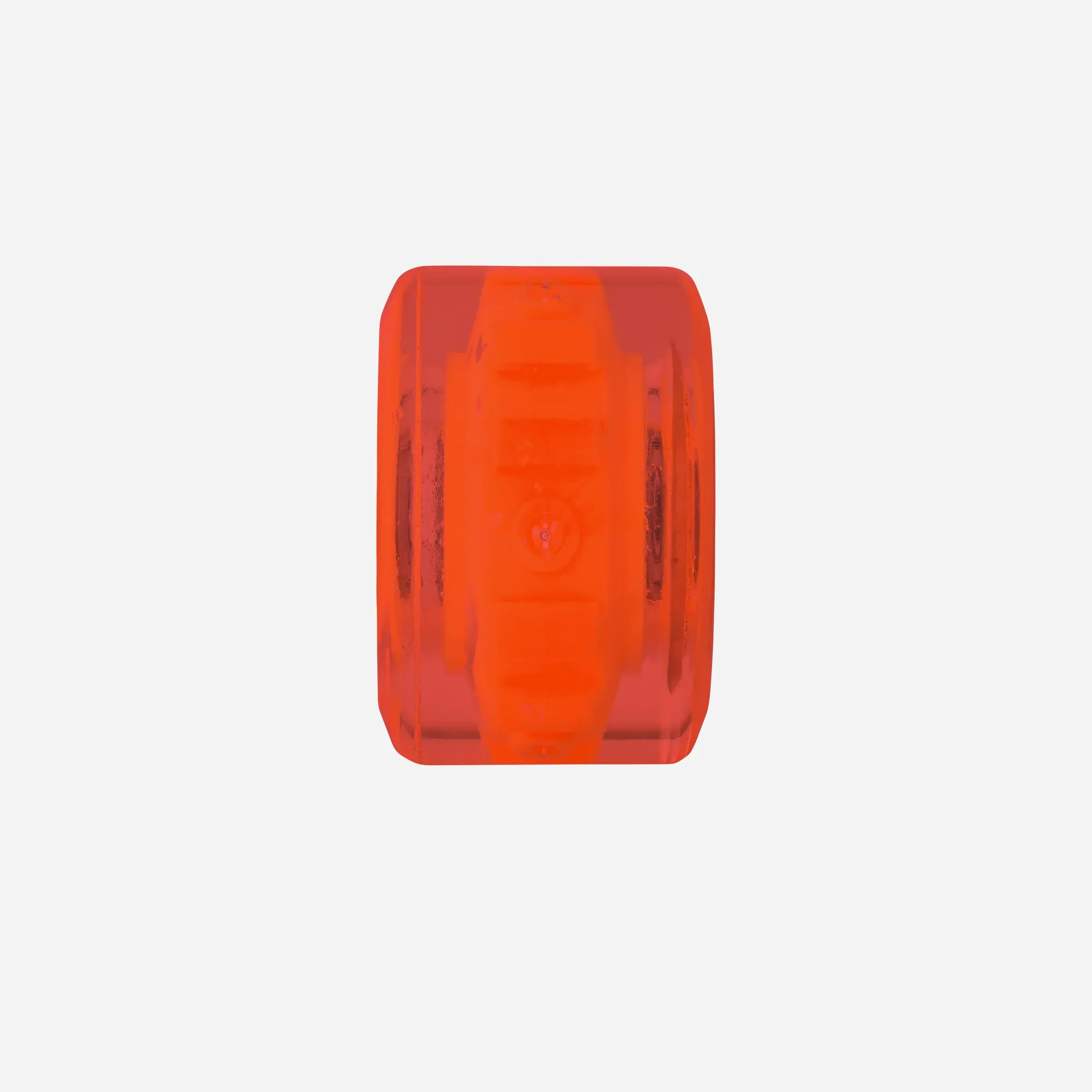 Wide wheel profile with translucent red rubber and visible LED core.