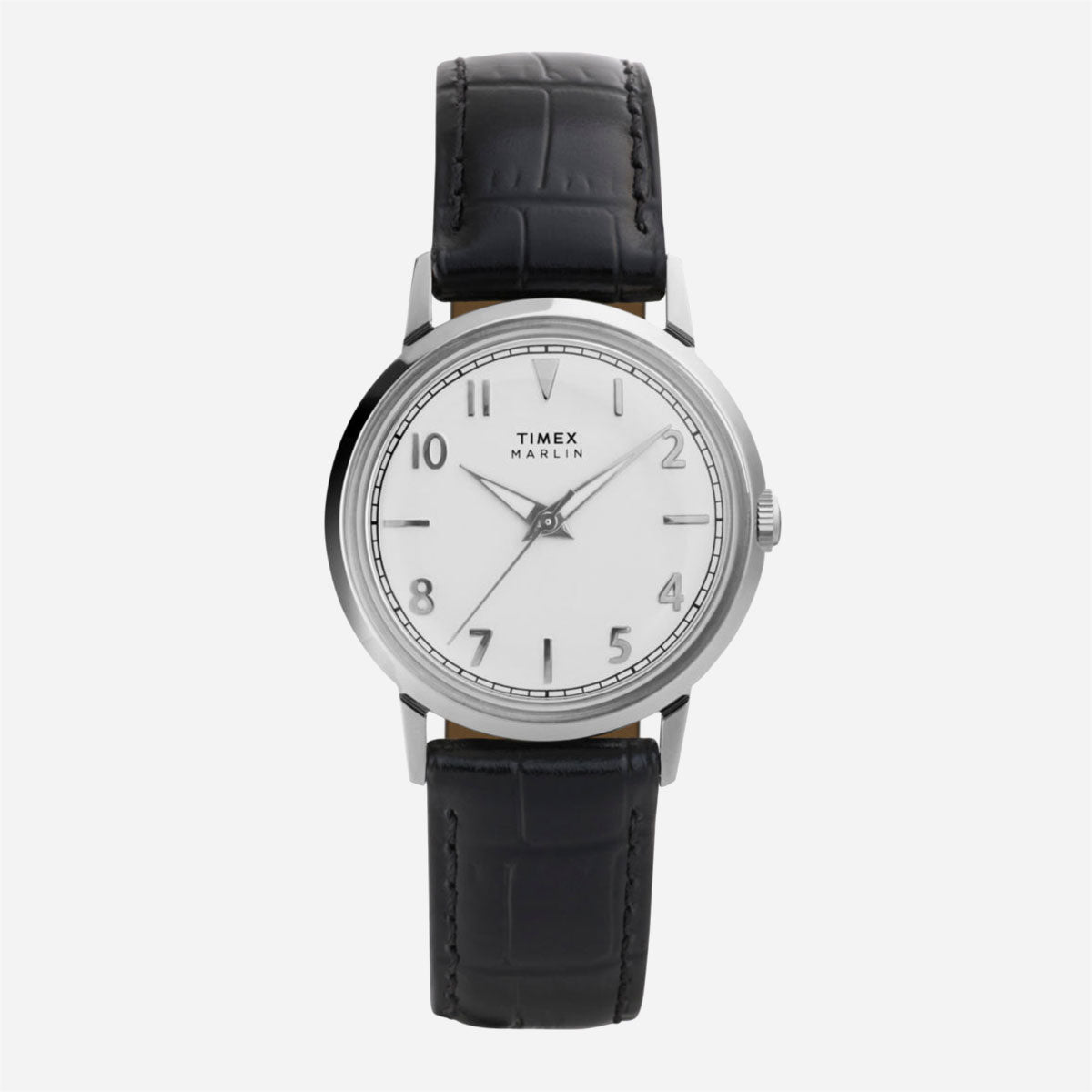 Timex - Marlin Quartz 34mm Leather Strap Watch - Silver White / Black Croco