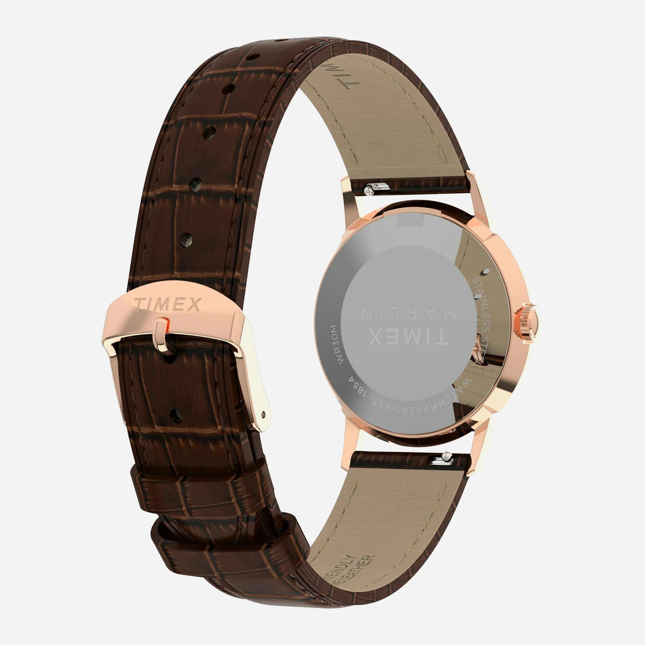 Timex - Marlin Quartz 34mm Leather Strap Watch - Silver White / Brown Croco