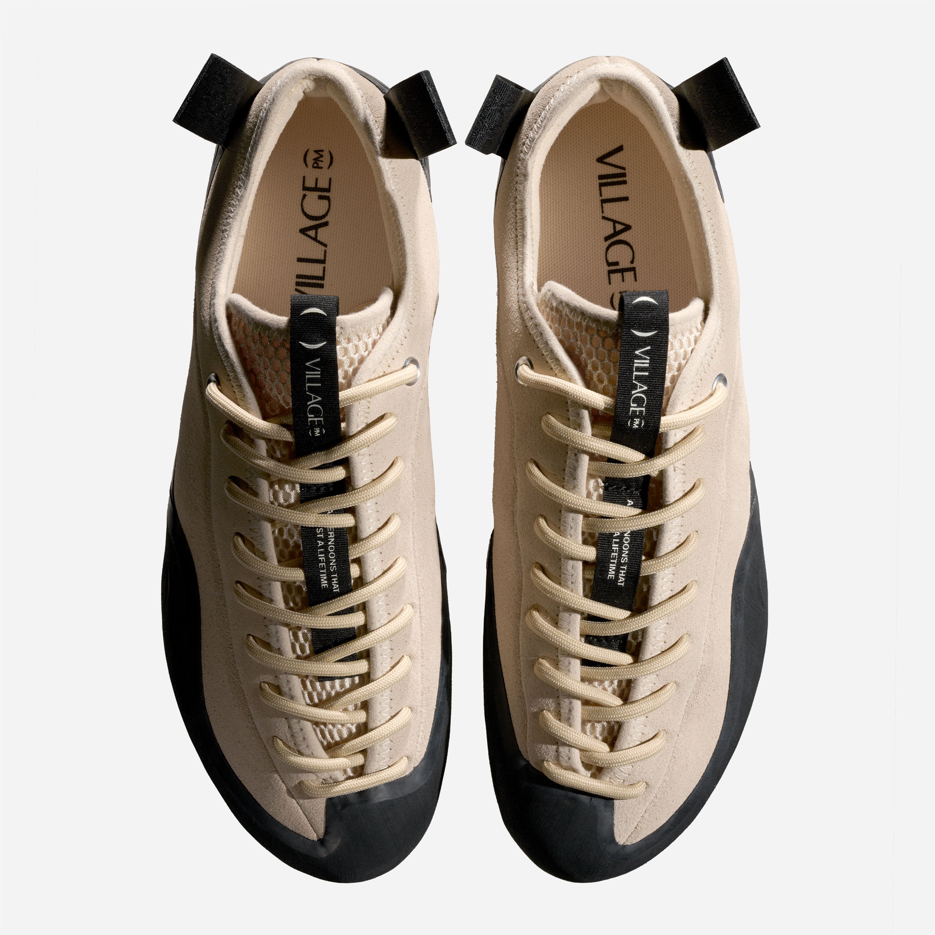 Village PM - 1 PM Leather Suede - Cream Beige / Natural Black