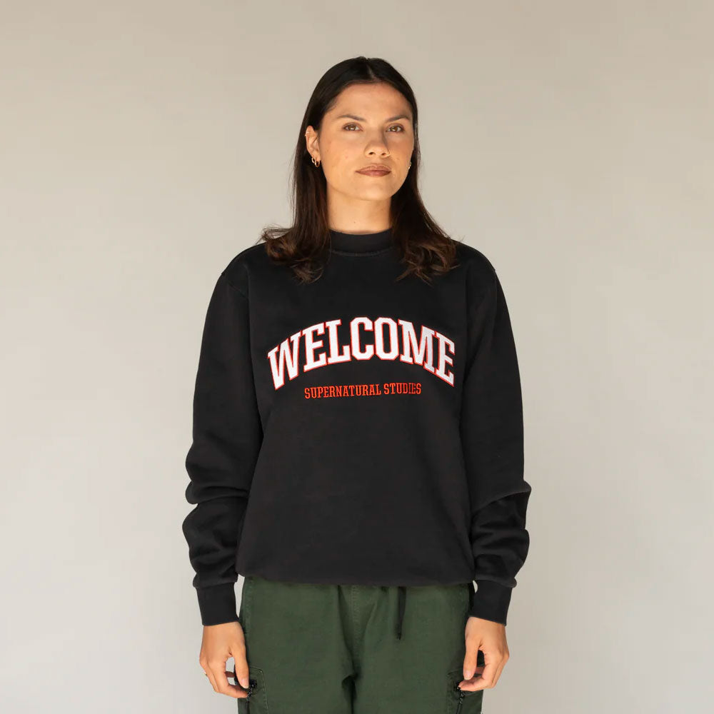 WELCOME SKATEBOARDS - STUDENT EMBROIDERED PIGMENT DYED CREW - Black
