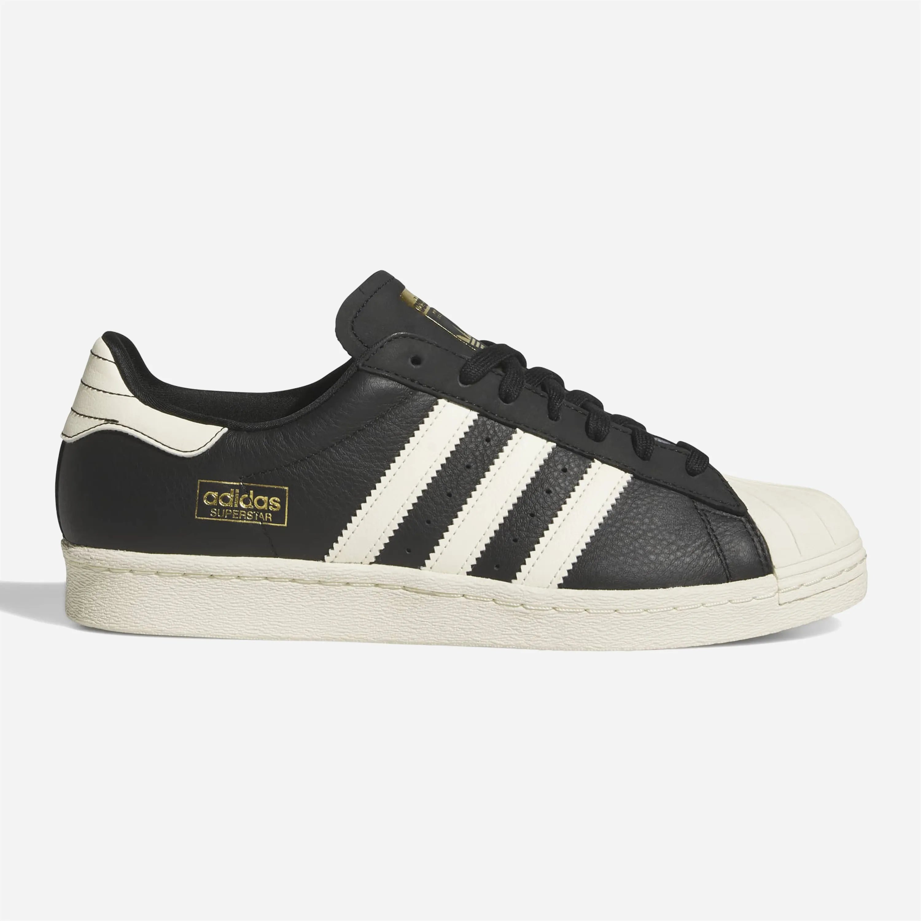 Adidas Superstar 80 ADV black leather skate sneakers with white shell toe.