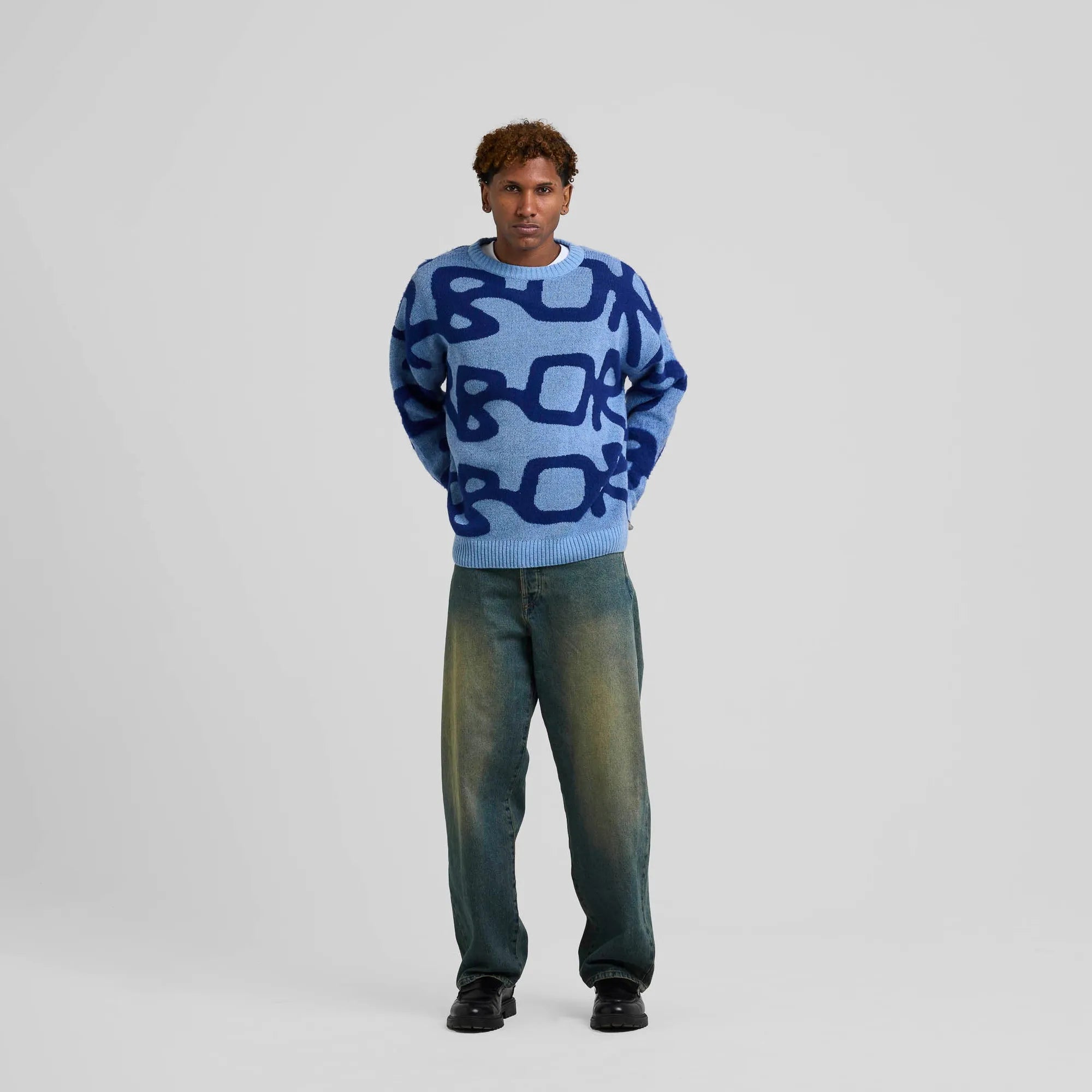 Arbor Antwerp Big Logo Alpaca Knit Sweater Blue