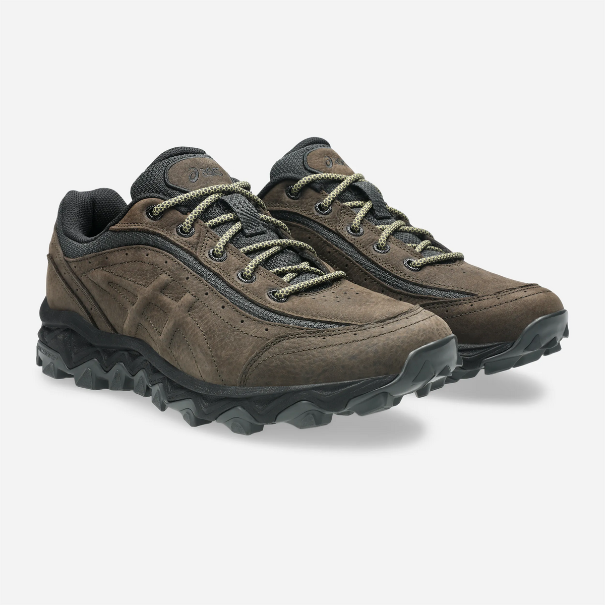 ASICS GEL-TRANSCEND FJ Black Coffee Graphite Grey sneaker, coffee-brown nubuck upper and jagged-tread outsole