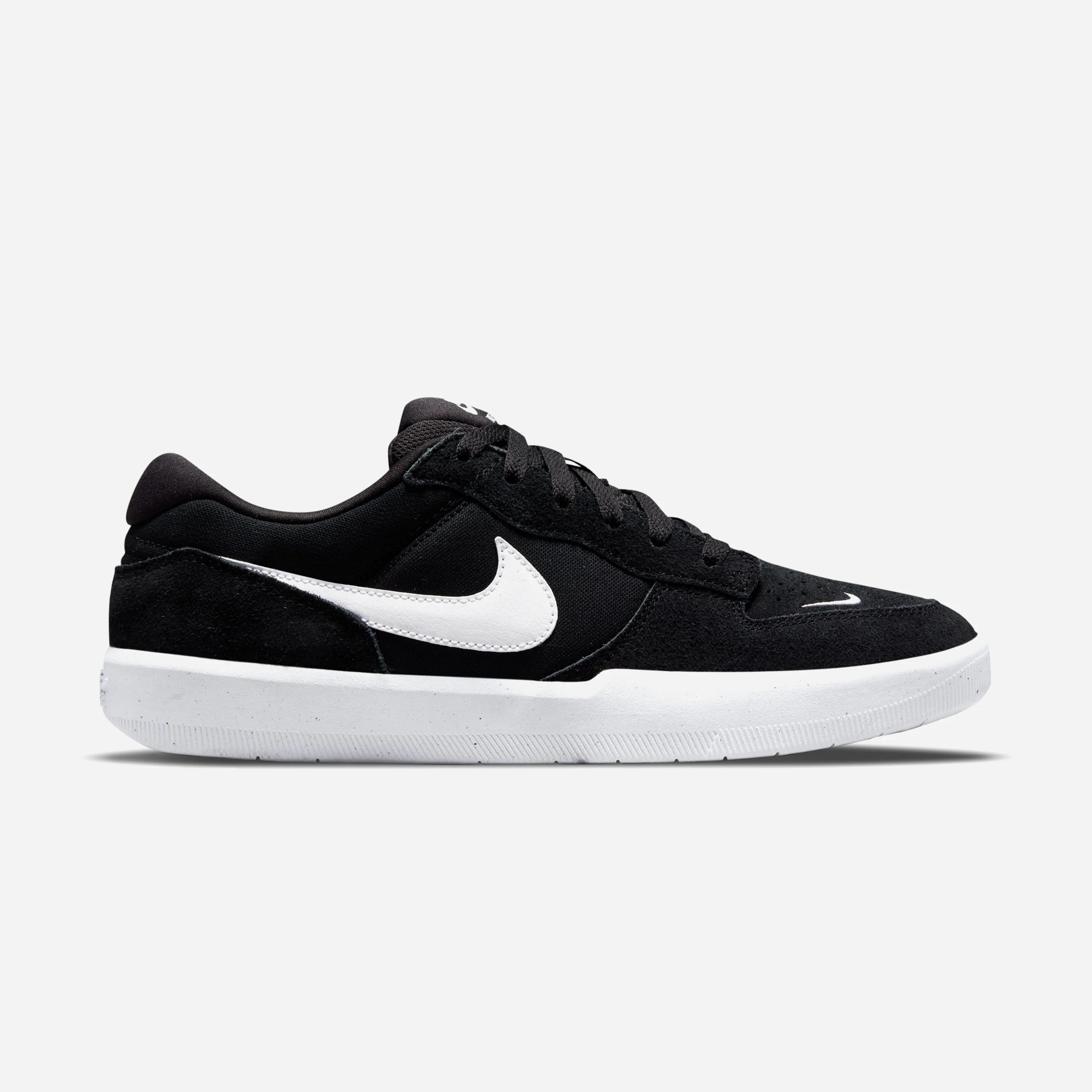 Nike SB Force 58 Black White Black skate shoe, suede and canvas upper, side profile