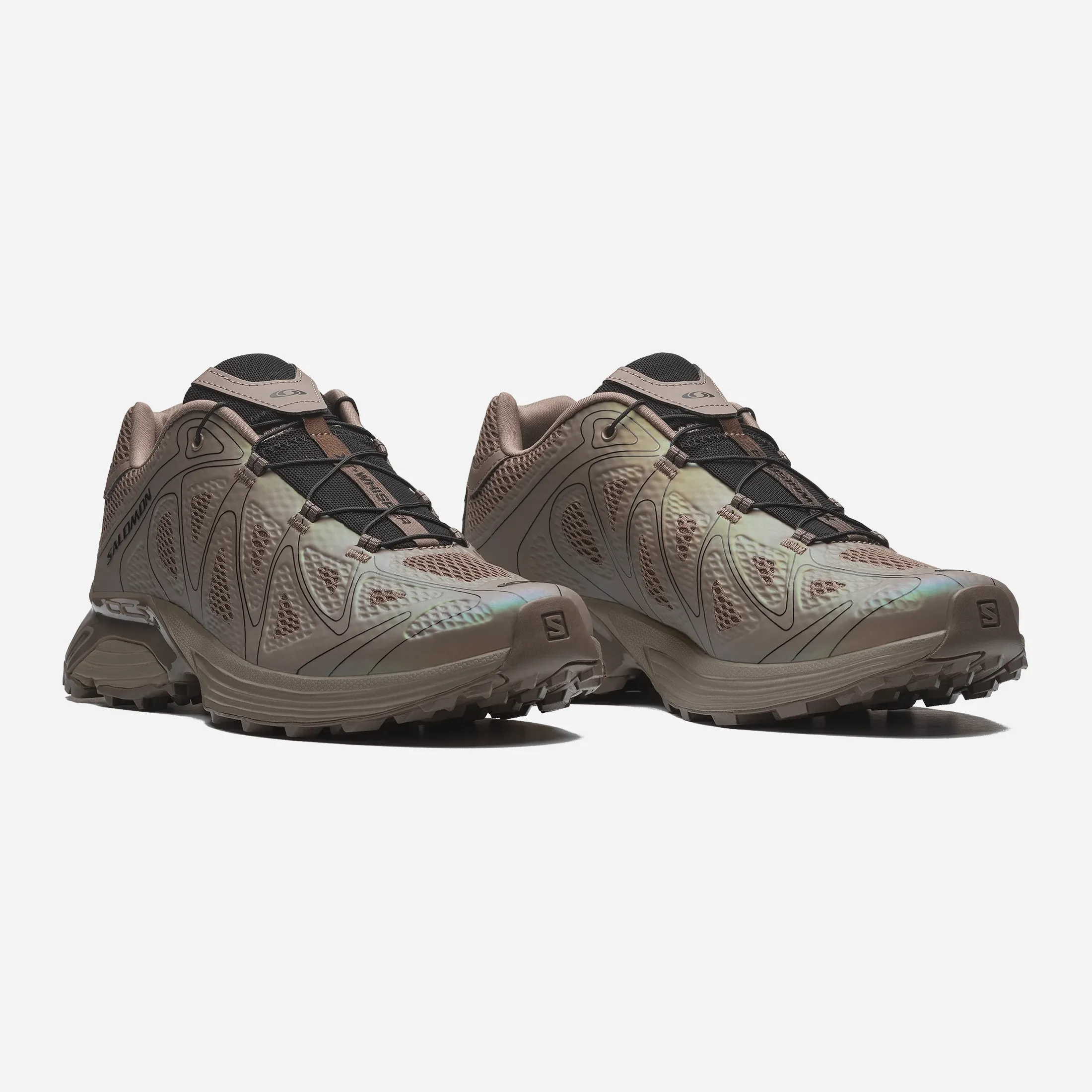 Salomon XT-Whisper coloris Void Walnut, système QuickLace, détail semelle Contagrip crantée