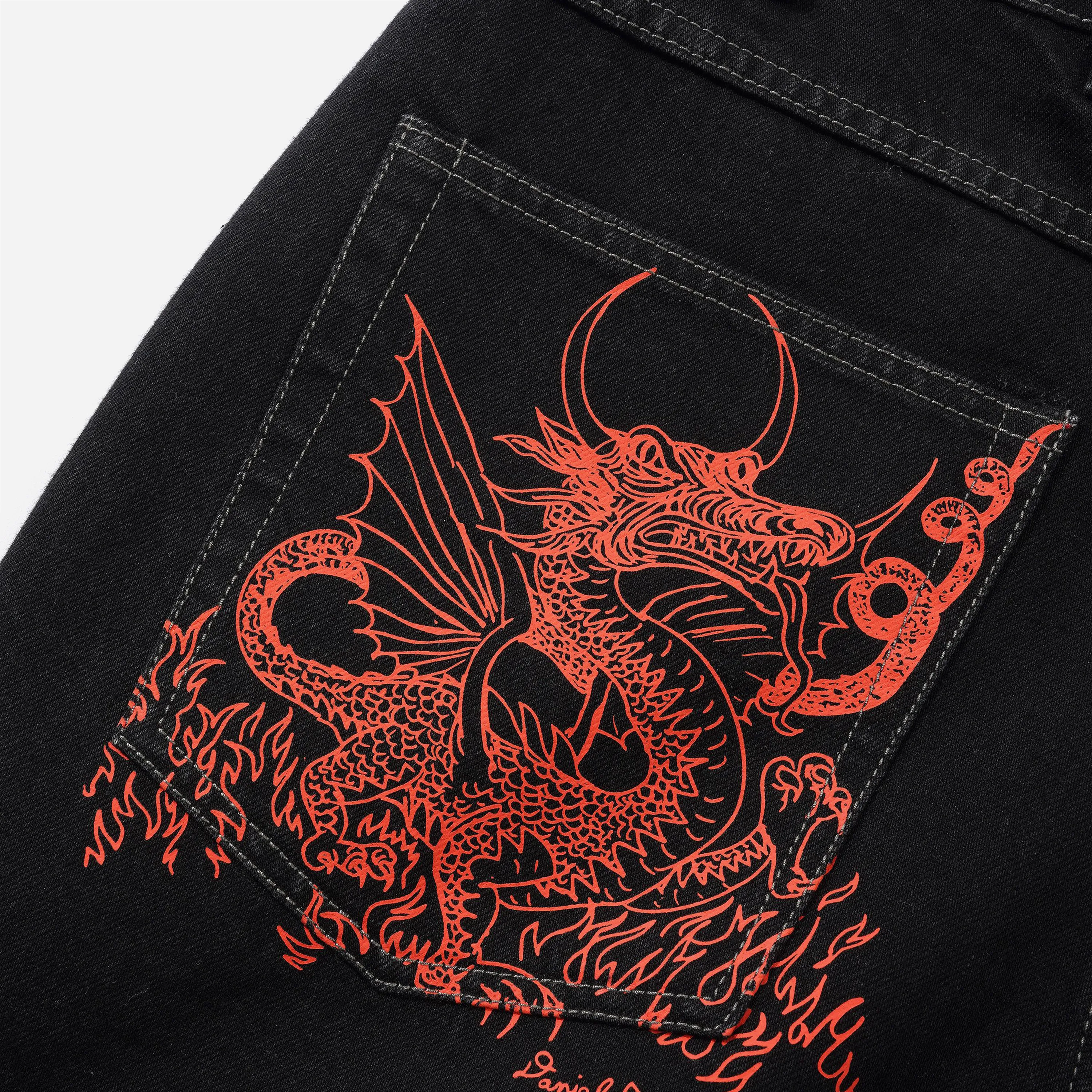 Butter Goods Daniel Johnston Dragon Denim Shorts Washed Black