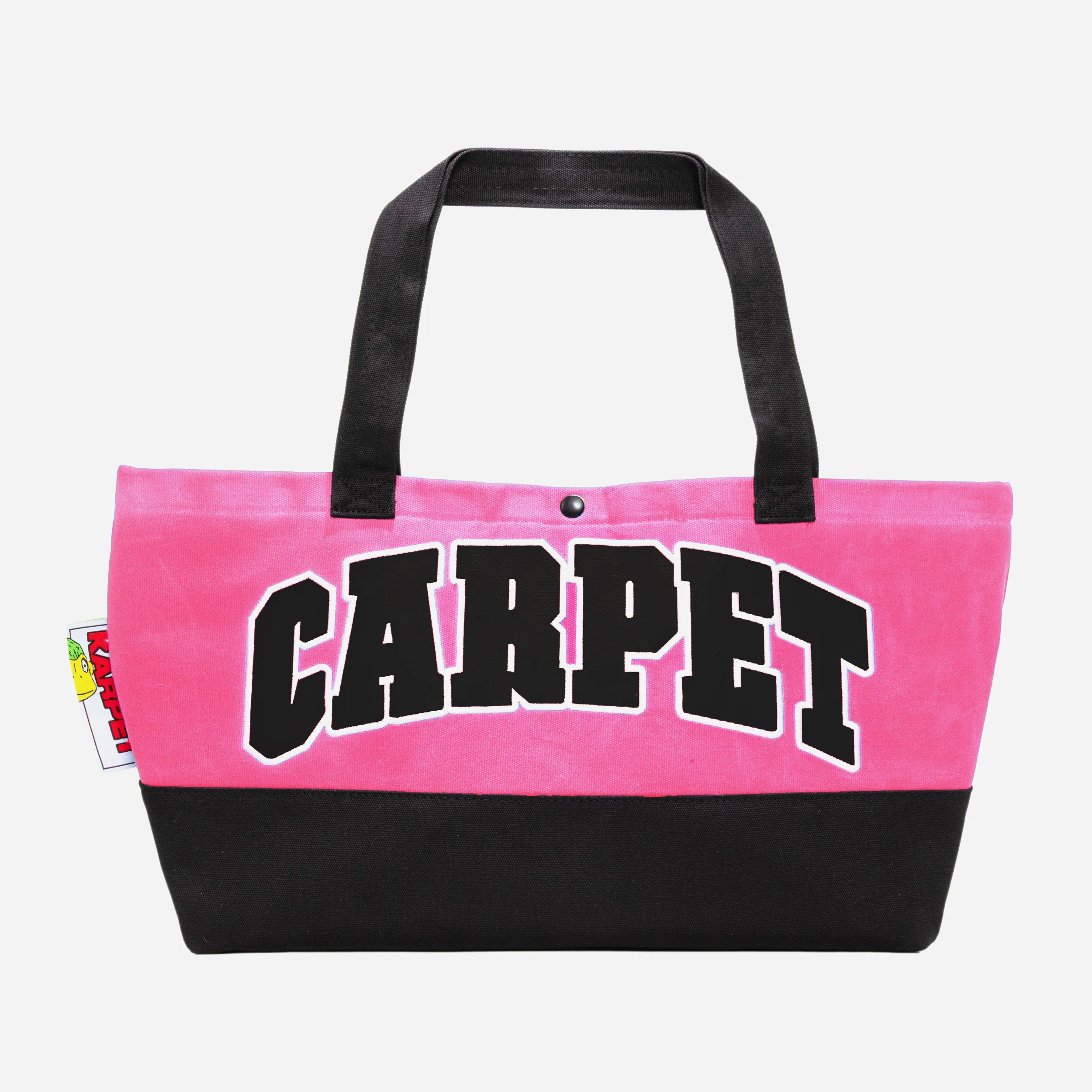 Carpet Company Varsity pink and black canvas tote bag.
