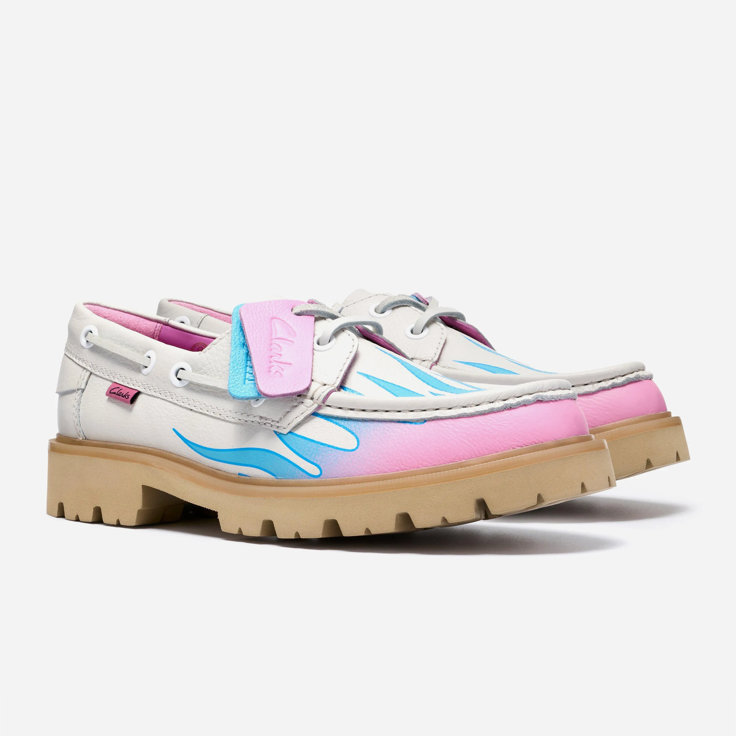 Clarks x Bisous Skateboard Cleyhill Fire White Shoes