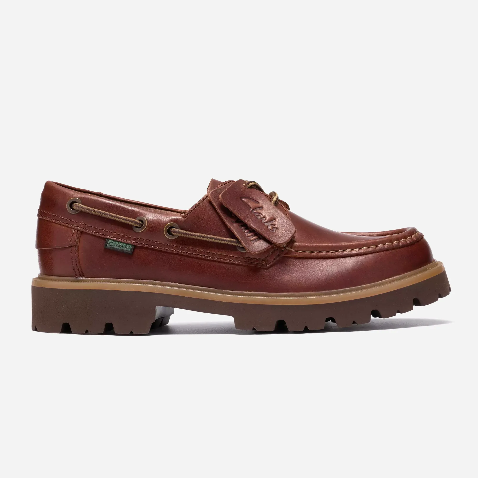 Clarks Cleyhill Seam cuir marron, vue profil, semelle XL Extralight crantée