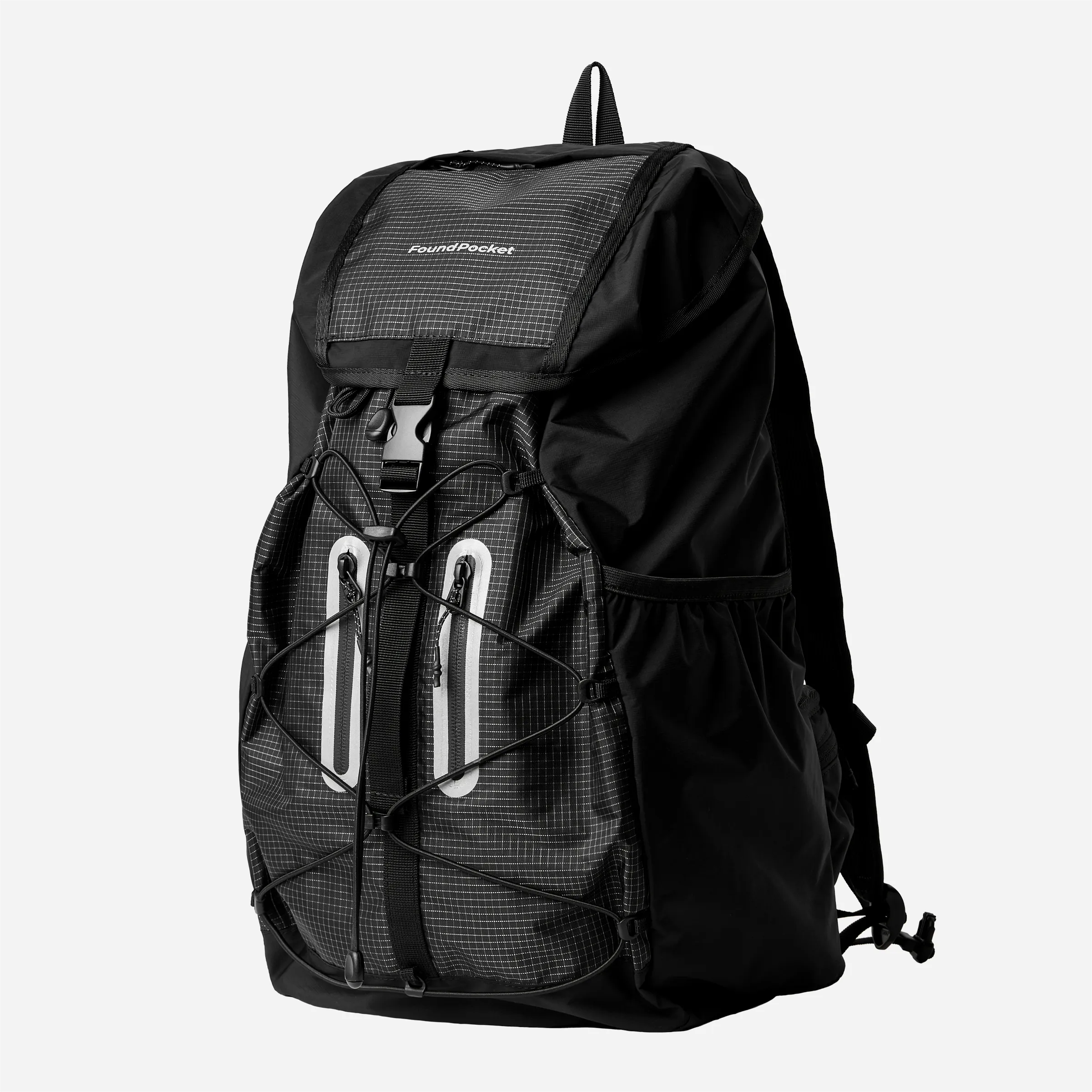 Found Pocket Focus Light black lightweight streetwear backpack 17.5L by South Korean label Found Pocket, front view