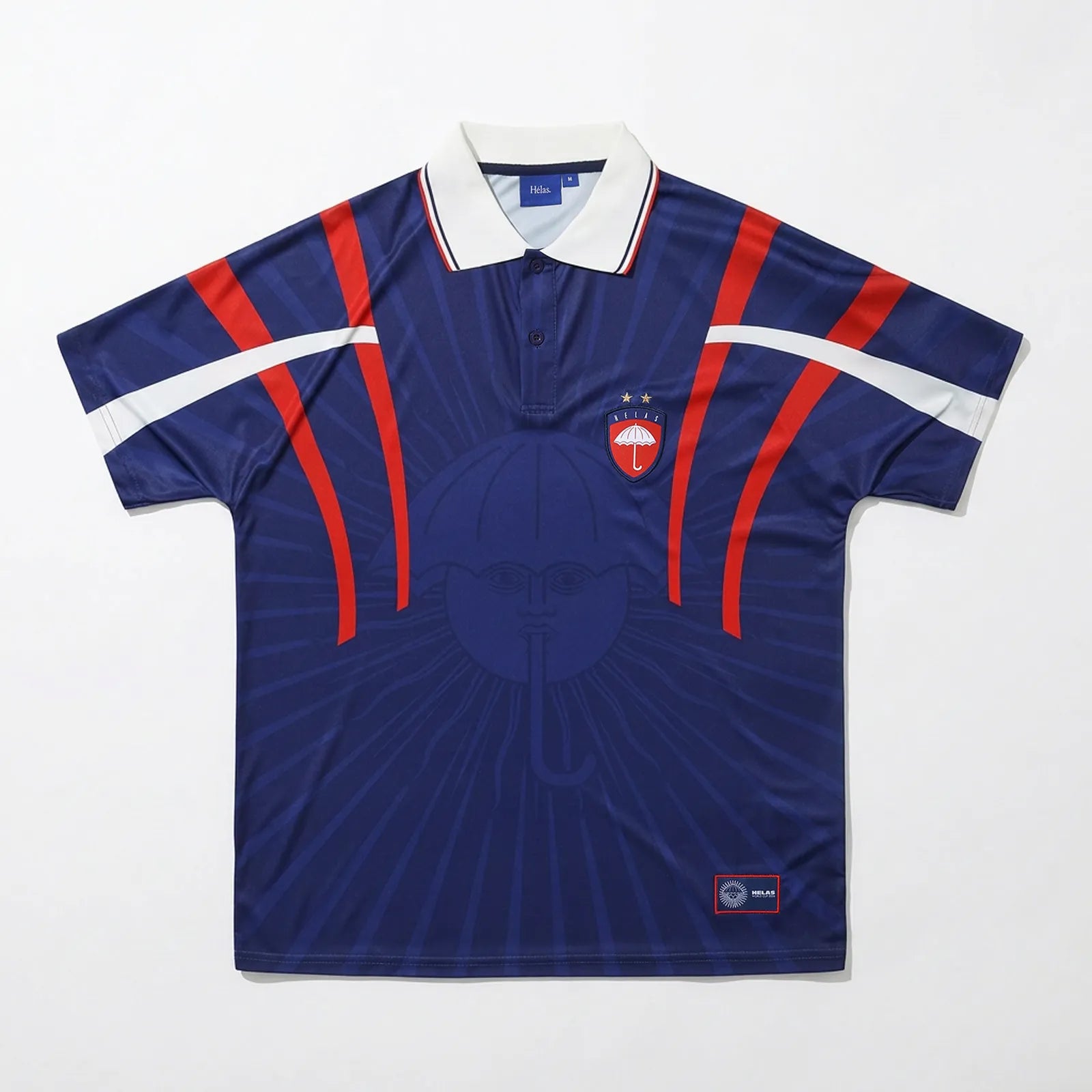 Front view of the Hélas WC26 France football jersey in blue with polo collar and crest.