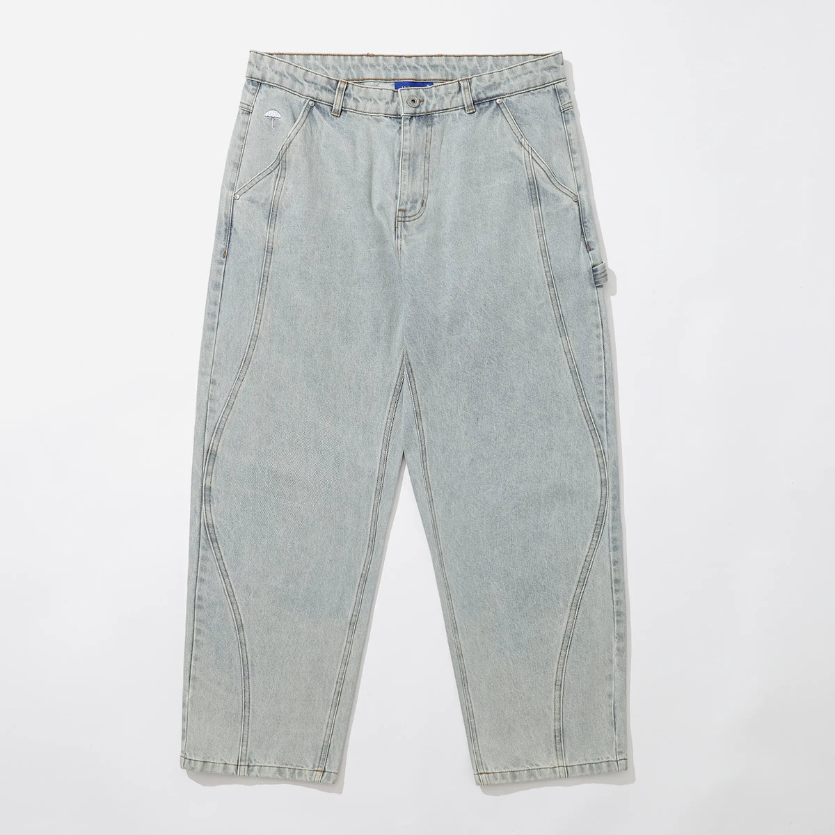 Jean loose fit Hélas Zigzagger délavé bleu clair avec coutures latérales courbes, vue de face